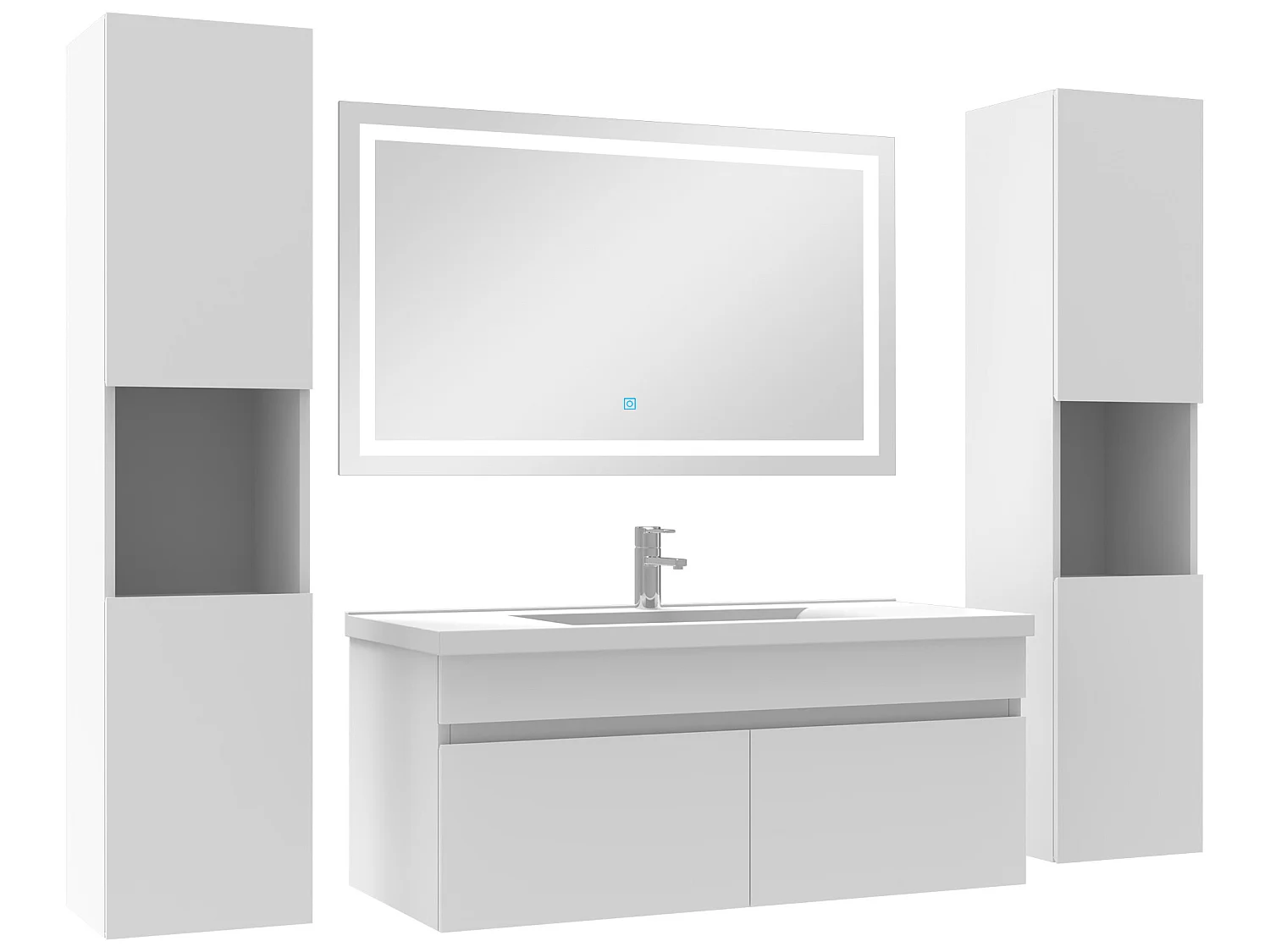 Ensemble meubles Salle de Bain 100cm vasque + colonnex2 + miroir lumineux Blanc