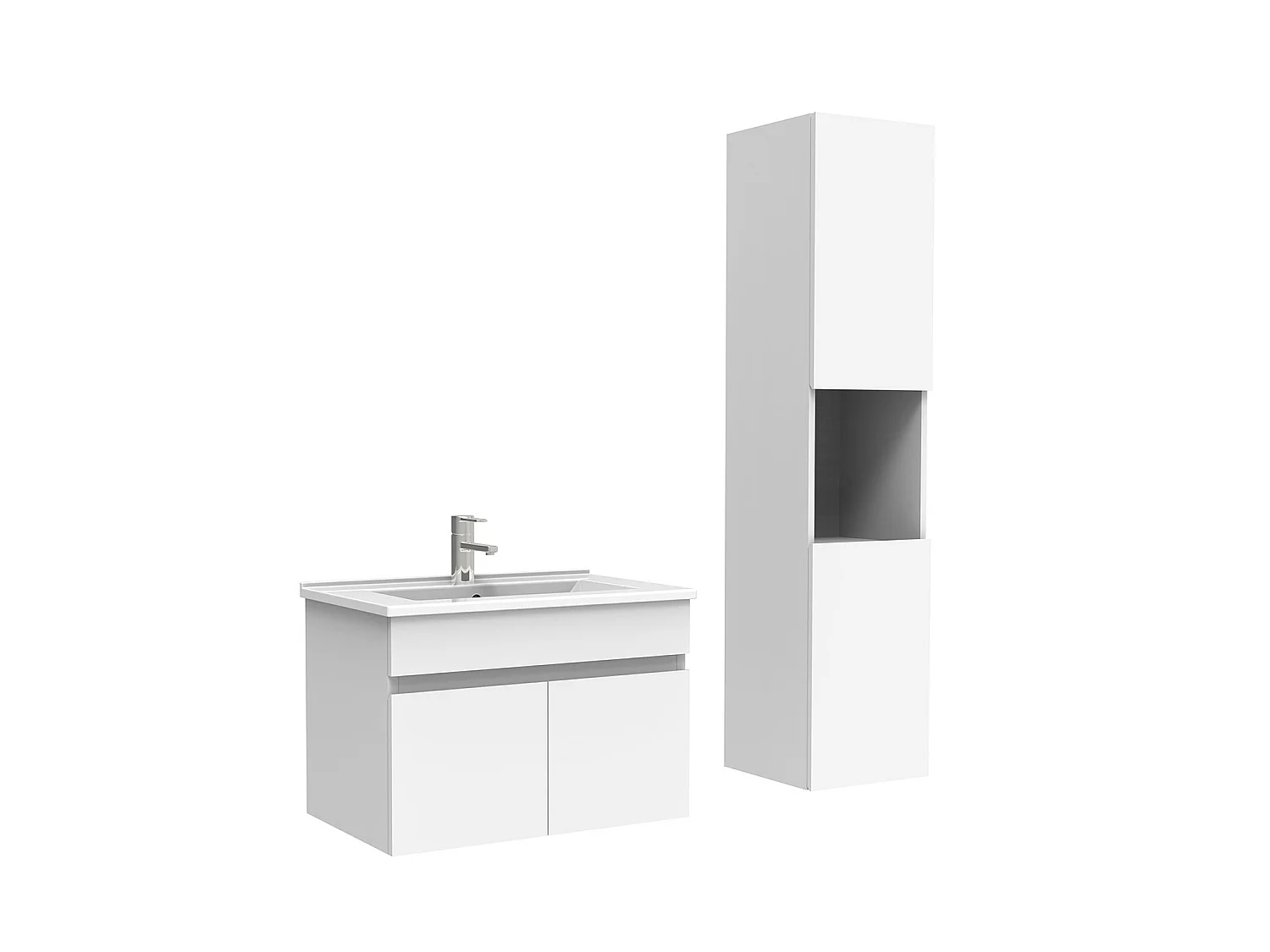 Meuble Salle de Bain avec colonne et vasque ceramique 60cm Blanc, Aica