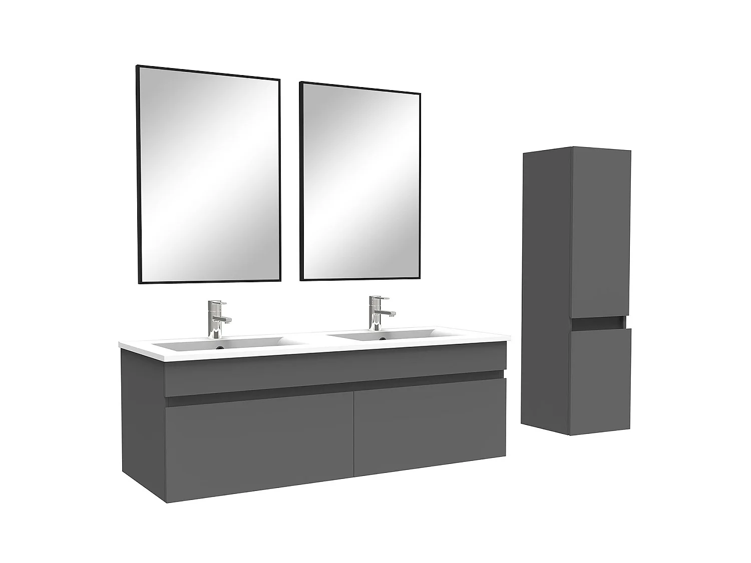 Ensemble Salle De Bain 120cm Anthracite meuble et miroir et colonne et double vasque, Aica