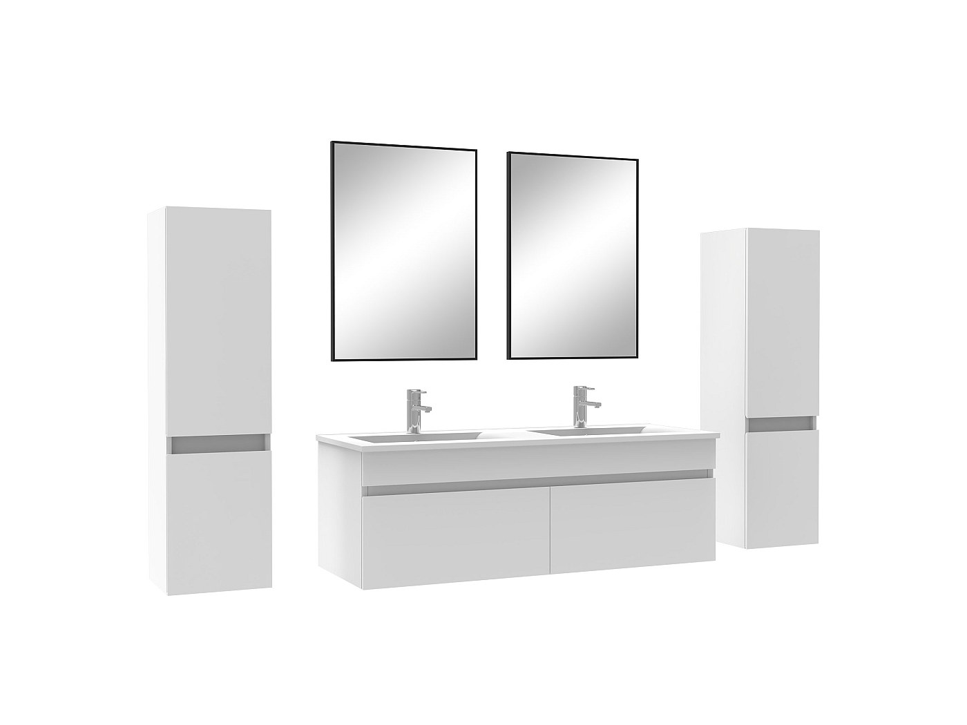 Ensemble Meuble Salle De Bain AICA 120 Cm - Double Vasque, Colonnes, Miroir Lumineux Dimmable - Blanc, En MDF - 7