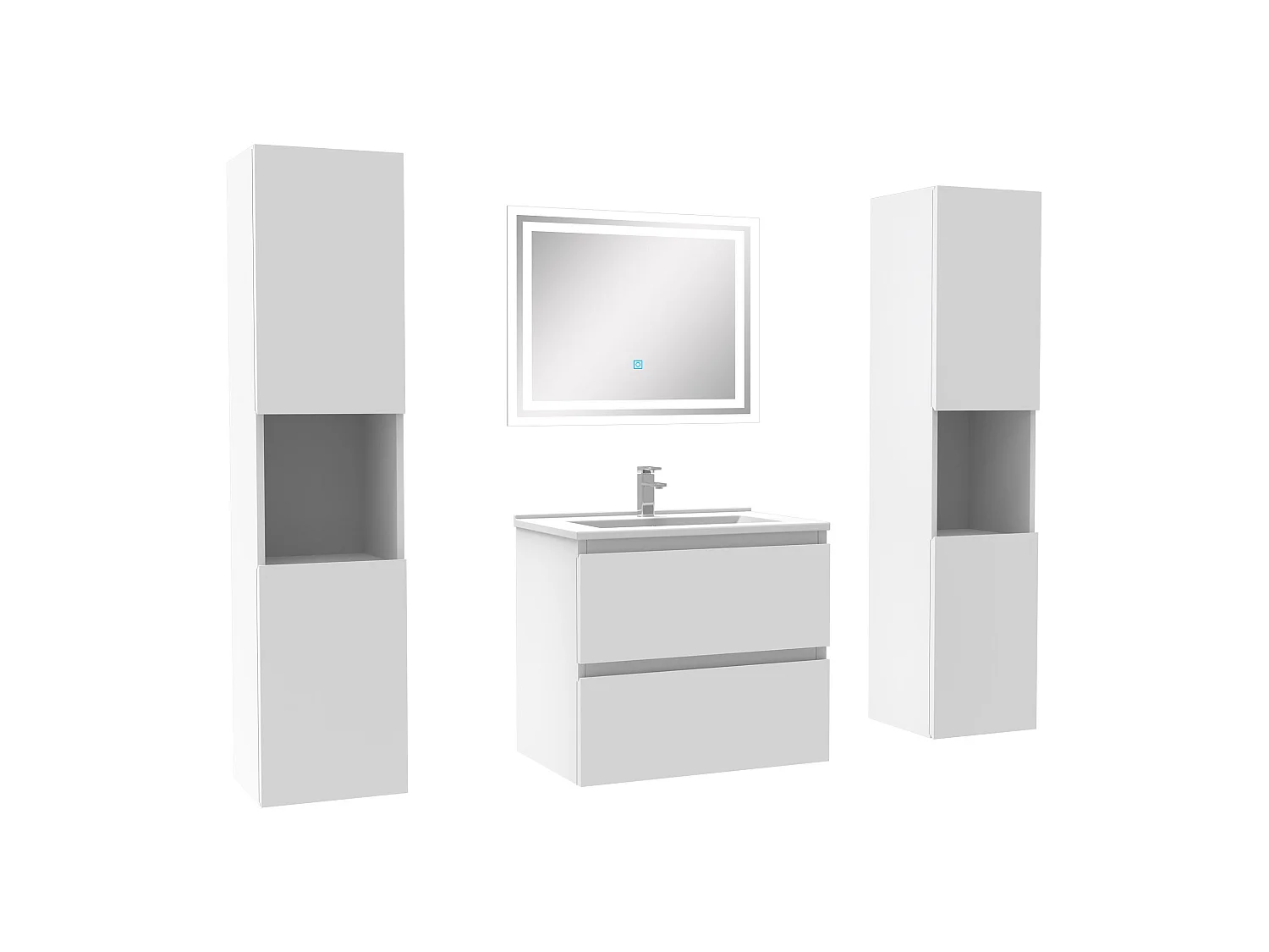 Ensemble meubles Salle de Bain 60cm avec colonne + miroir lumineux Blanc