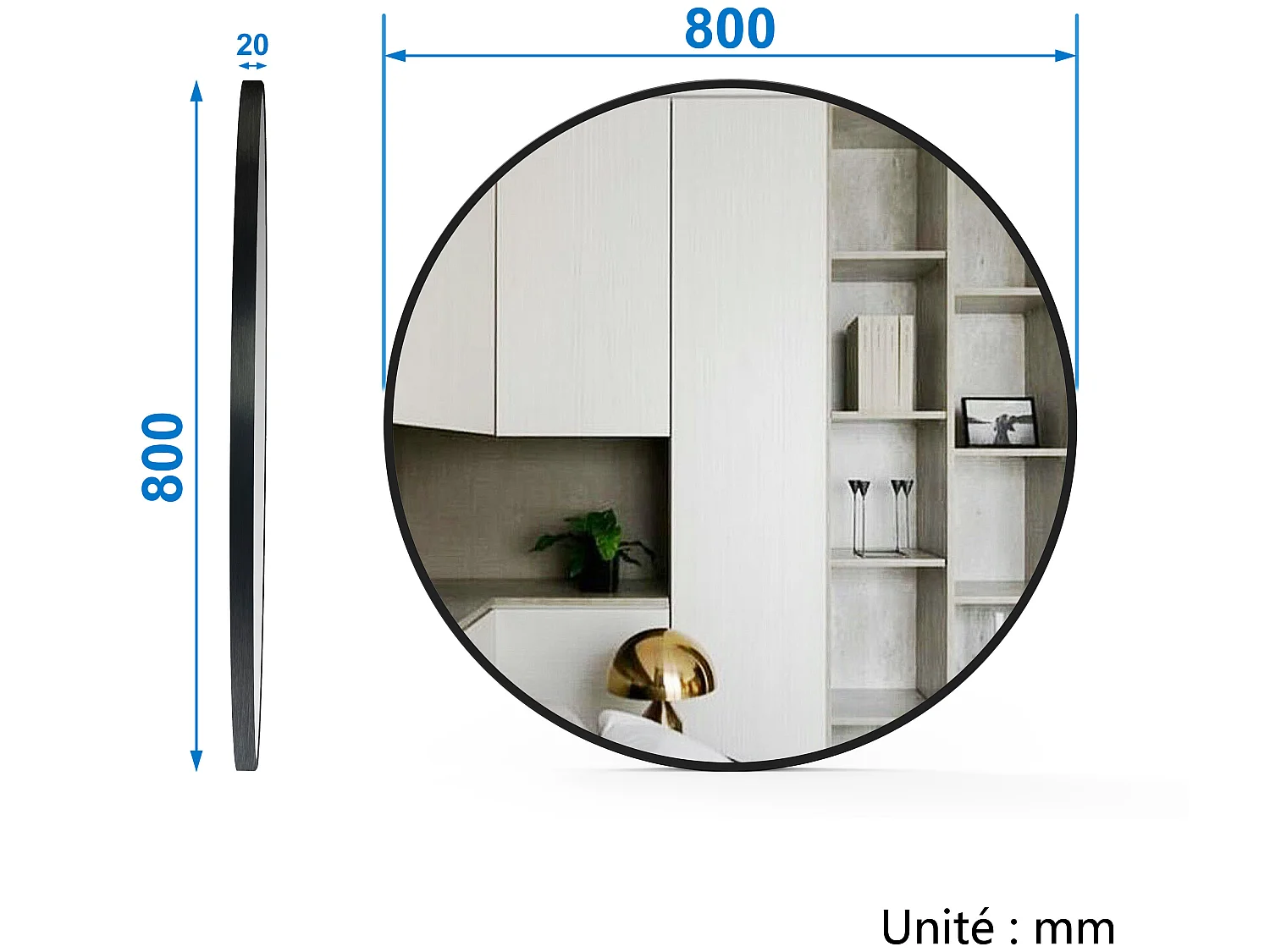 Meuble salle de bain simple vasque 100cm meuble + rond miroir Anthracite, Aica