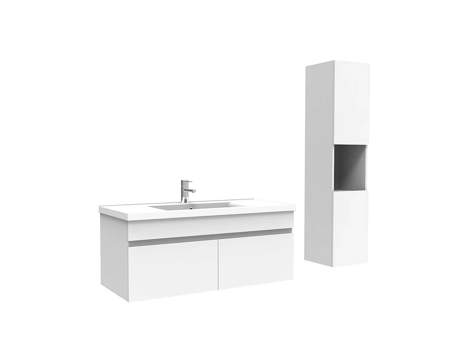 Meuble Salle de Bain avec colonne et vasque ceramique 100cm Blanc, Aica