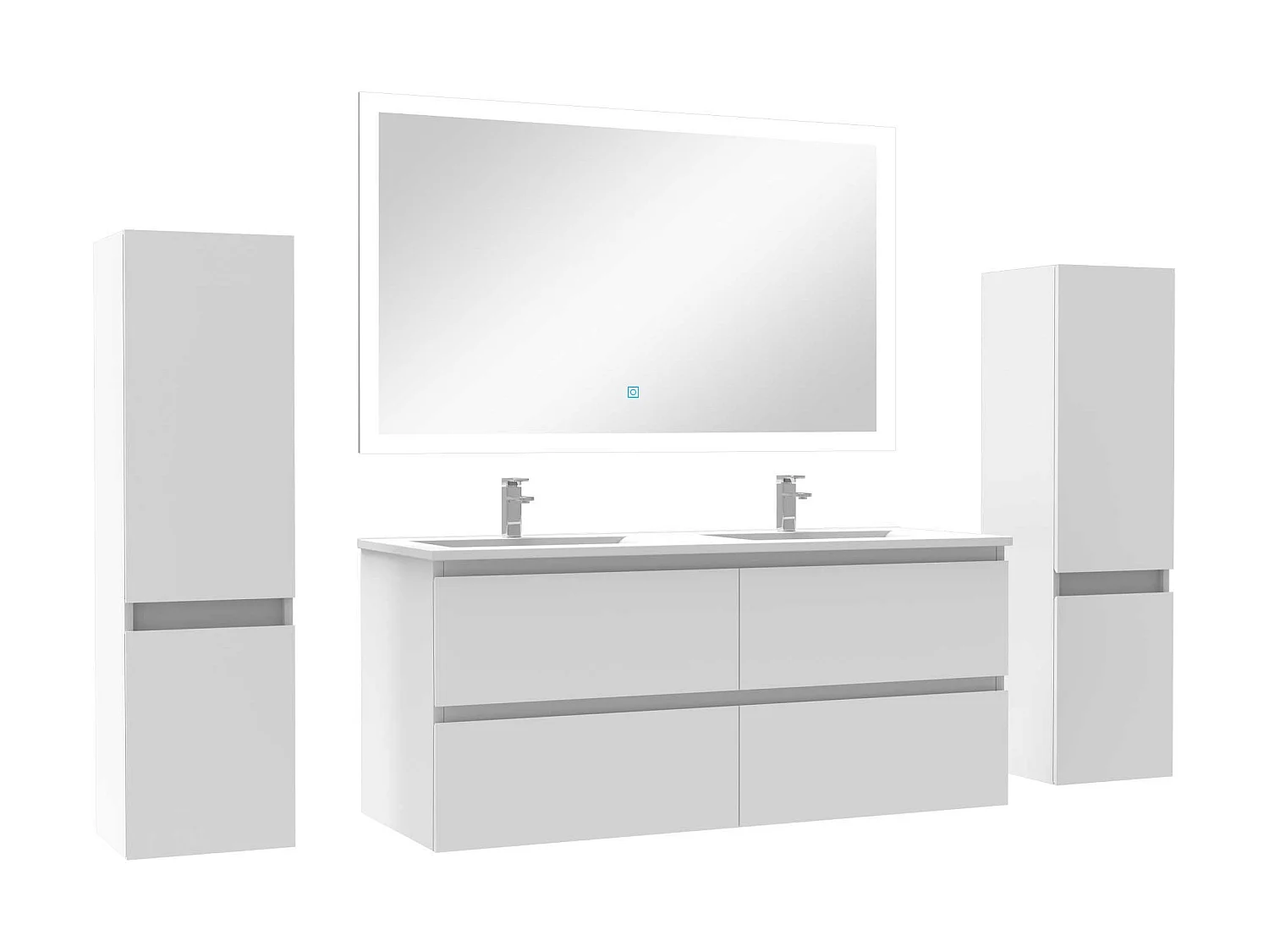 Ensemble meubles Salle de Bain 120cm vasque + colonnex2 + LED miroir Blanc
