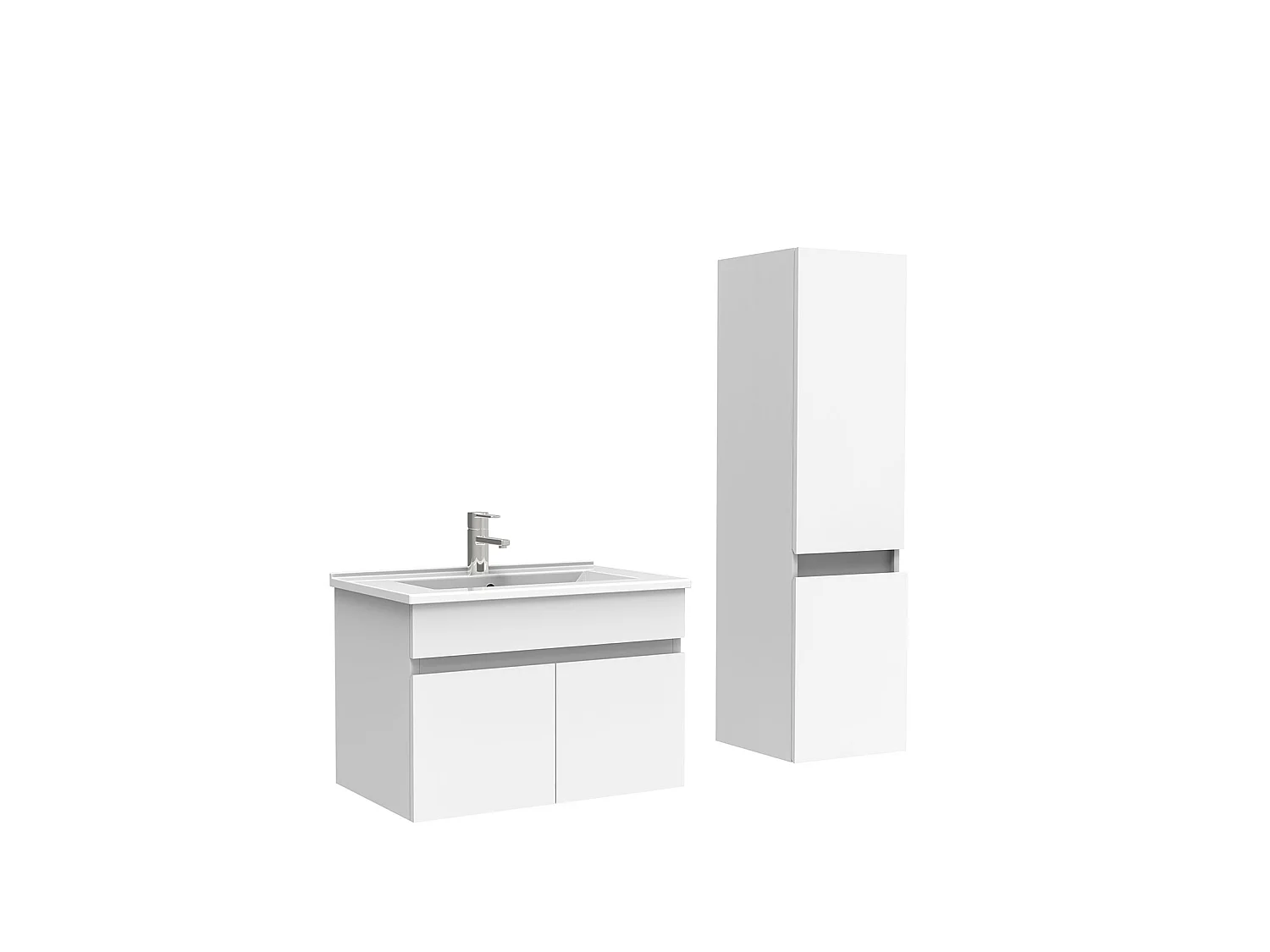 Meuble Salle de Bain avec colonne 60cm Blanc avec vasque ceramique, Aica