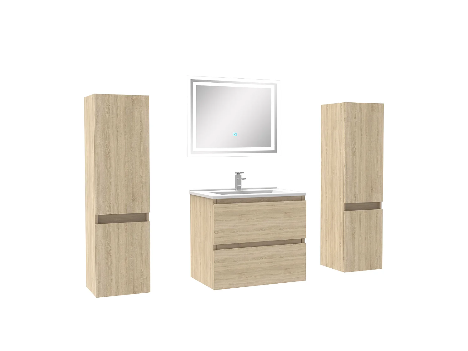 Ensemble meubles Salle de Bain 60cm avec colonnex2 + miroir lumineux Chêne Wotan