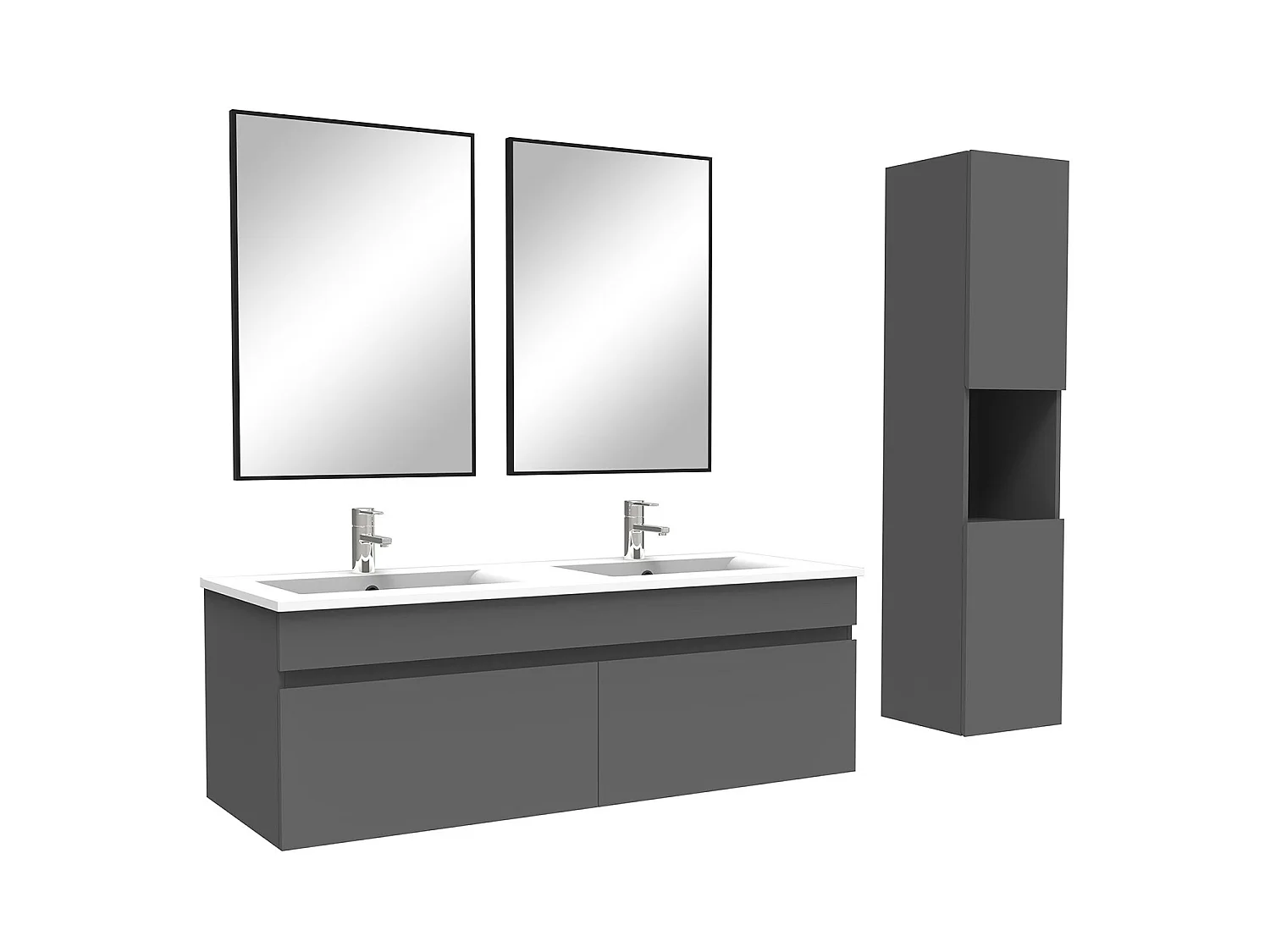 Ensemble meuble et vasque et colonne et miroir 120cm meuble salle de bain Anthracite,Aica