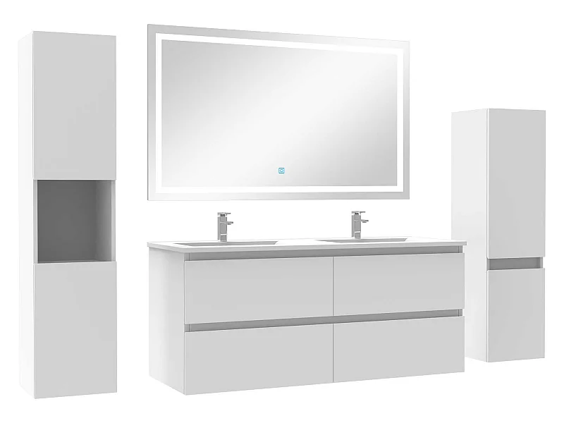 Ensemble meubles Salle de Bain 120cm vasque + colonne + miroir LED Blanc