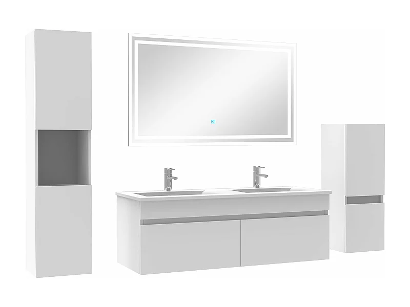 Meubles simple vasque 120cm，meuble avec colonne et miroir Blanc