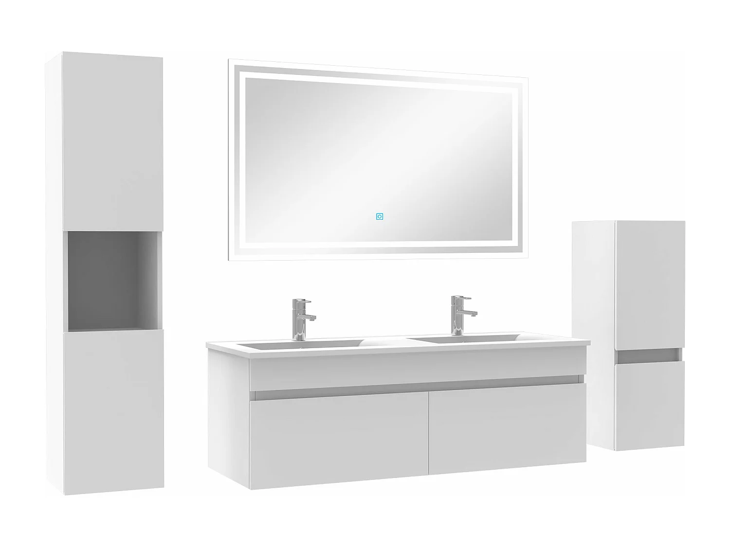 Meubles simple vasque 120cm，meuble avec colonne et miroir Blanc