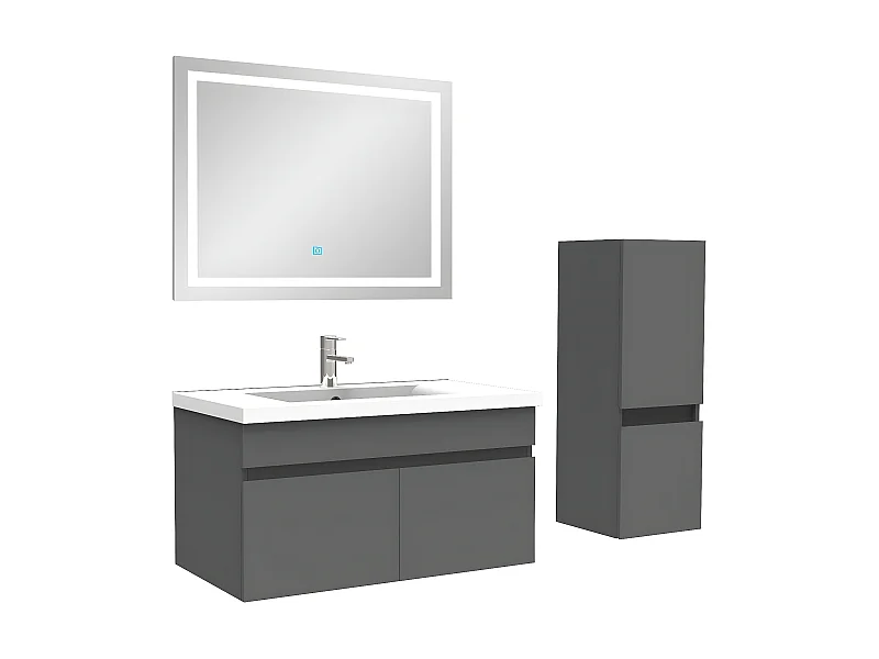 Ensemble meuble et vasque et miroir lumineux et colonne 80cm meuble salle de bain Anthracite,Aica