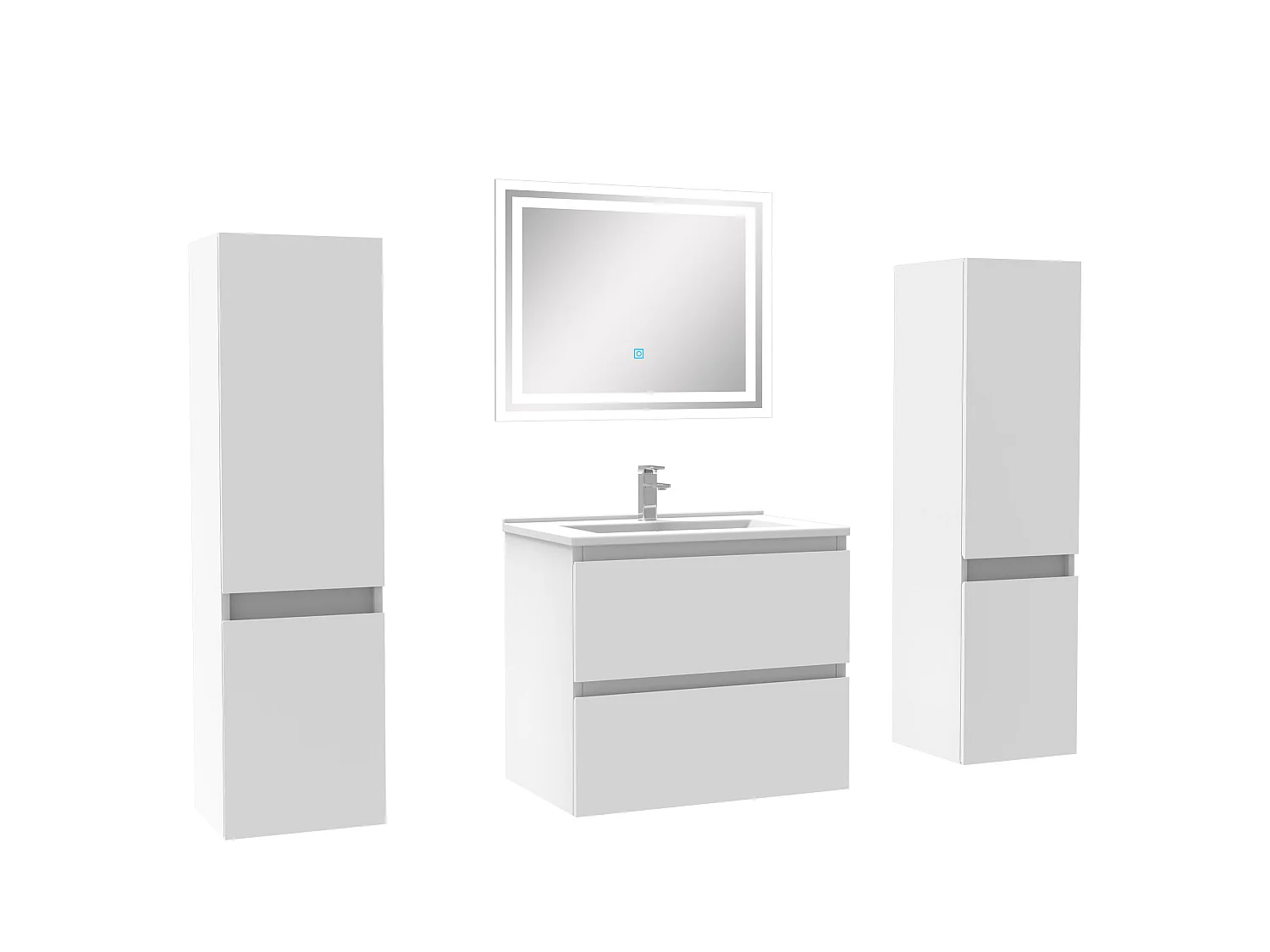 Ensemble meubles Salle de Bain 60cm avec colonnex2 + miroir lumineux Blanc