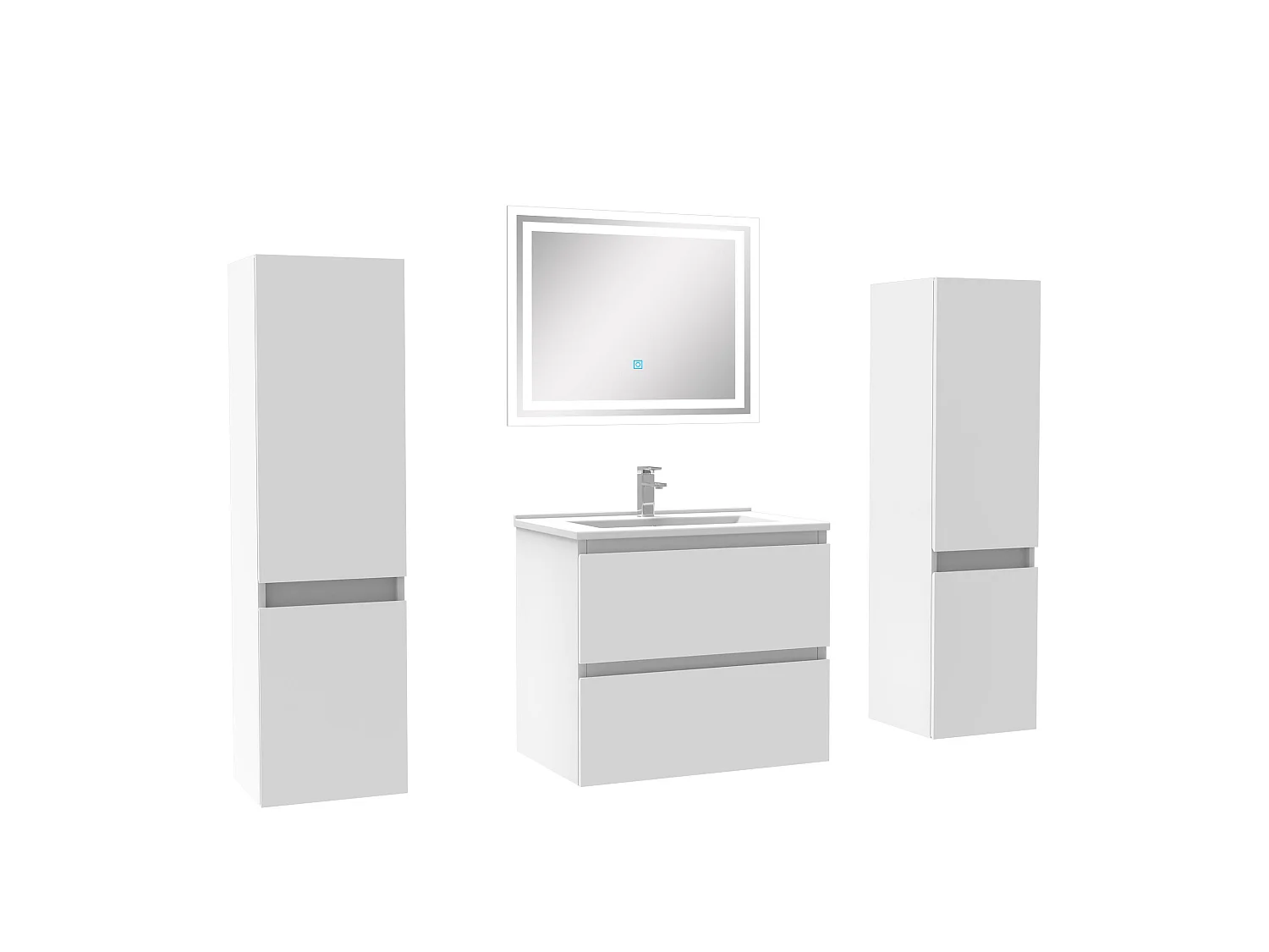 Ensemble meubles Salle de Bain 60cm avec colonnex2 + miroir lumineux Blanc