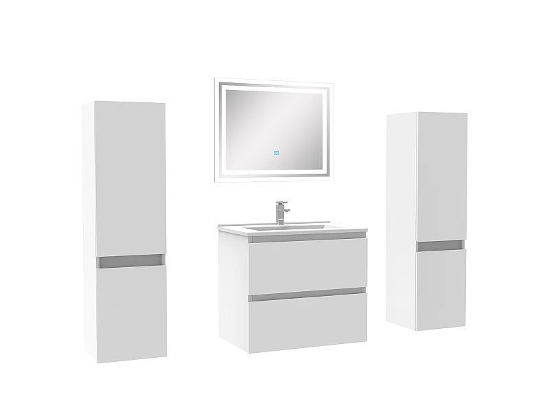 Ensemble meubles Salle de Bain 60cm avec colonnex2 + miroir lumineux Blanc
