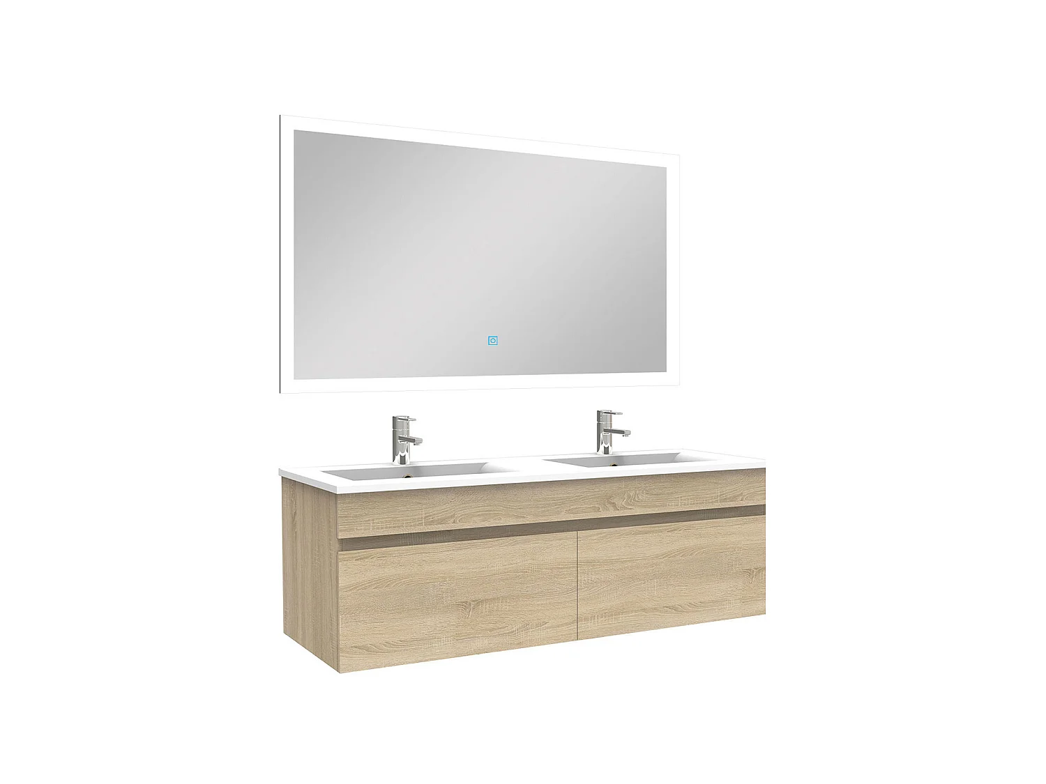 Ensemble Salle De Bain double vasque 120cm meuble Chêne Wotan avec miroir lumineux, Aica