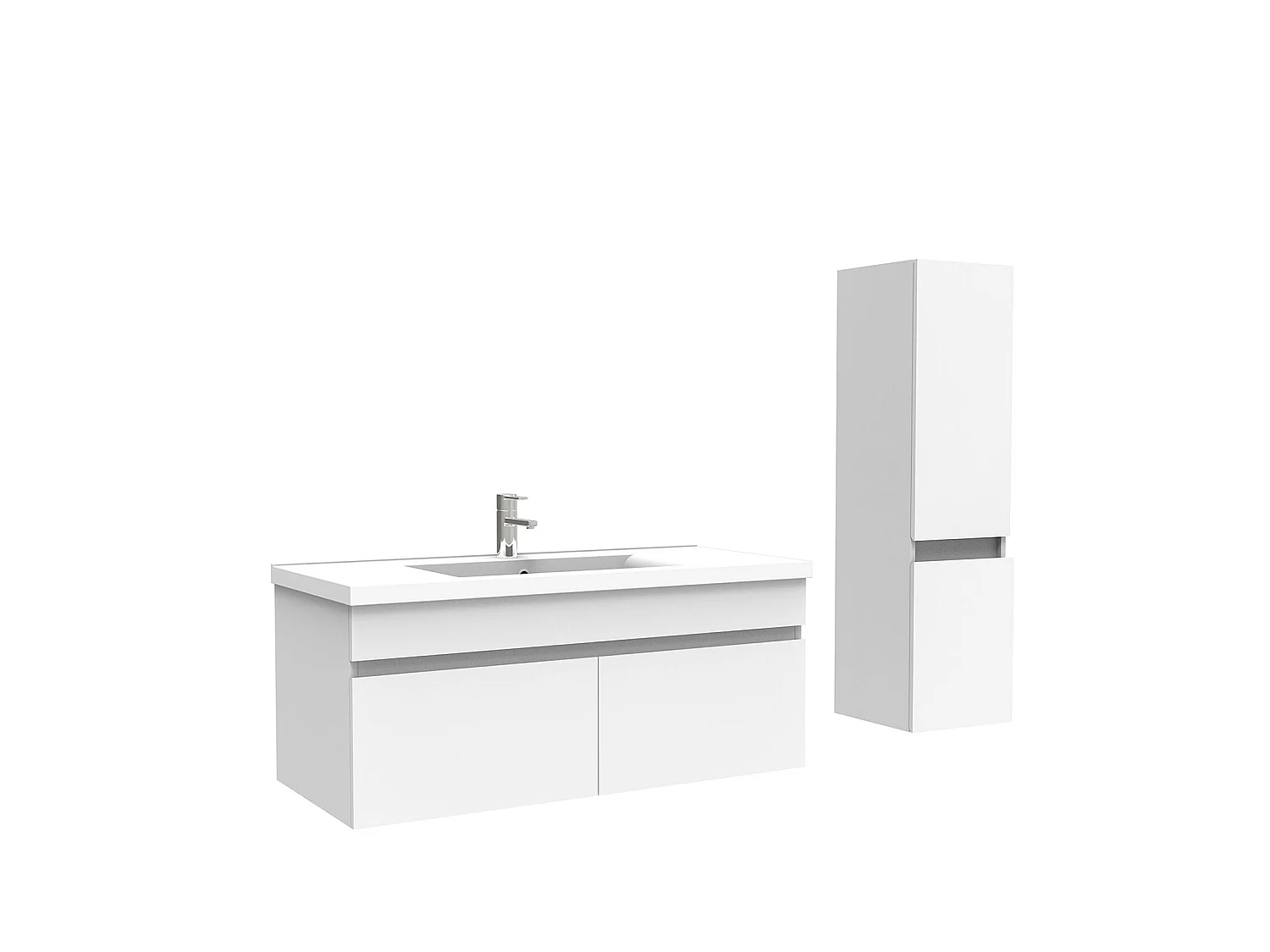 Meuble Salle de Bain avec colonne 100cm Blanc avec vasque ceramique, Aica
