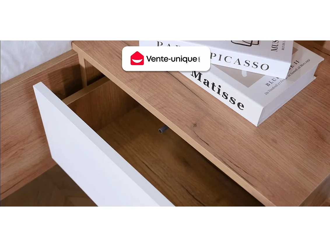 Meuble TV 3 portes avec LEDs en MDF et verre fumé - Noir et Naturel - OVILA