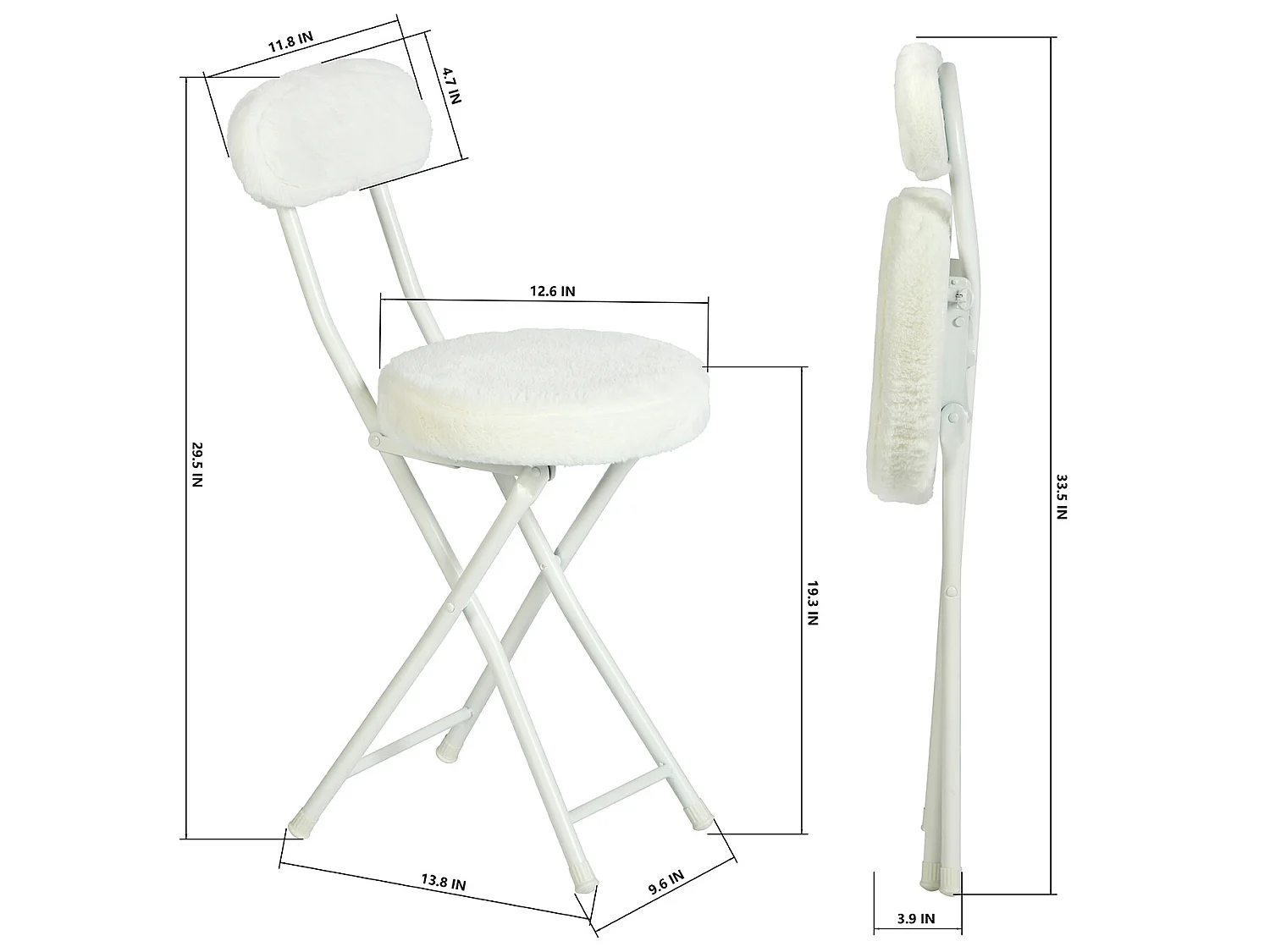 Lot de 4 chaise pliante en fausse fourrure, ERNST PLUSH