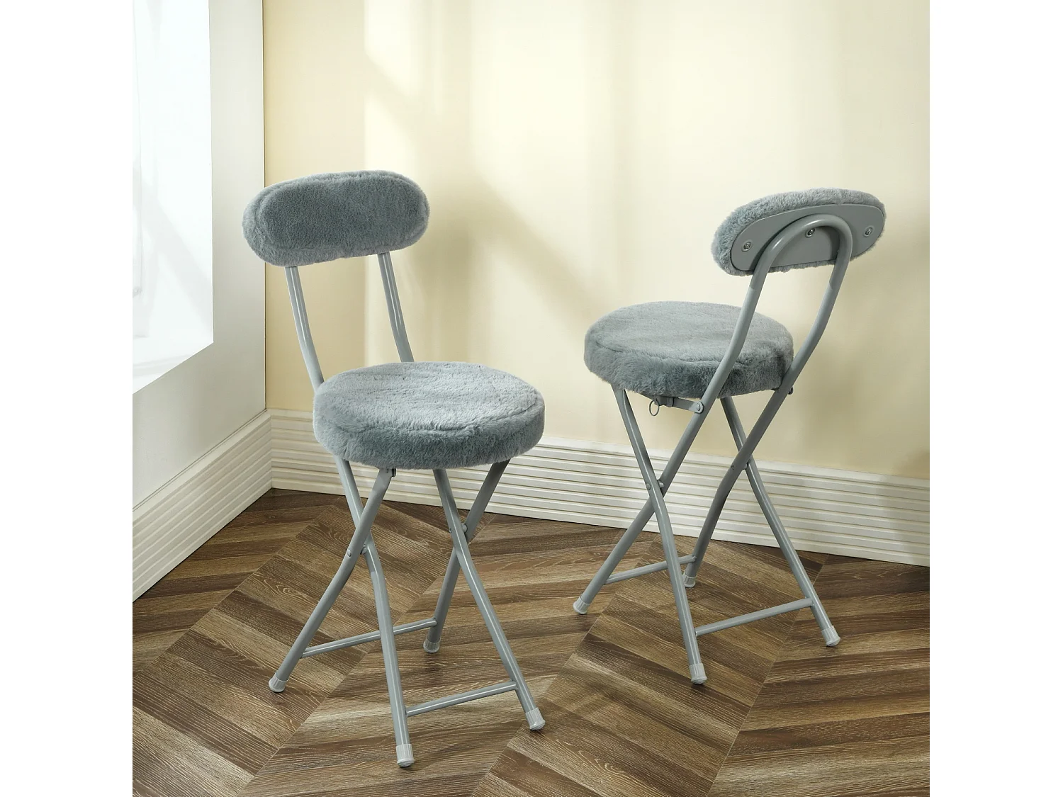 Lot de 4 chaise ERNST PLUSH pliante en fausse fourrure, charge maximale de 100 kg