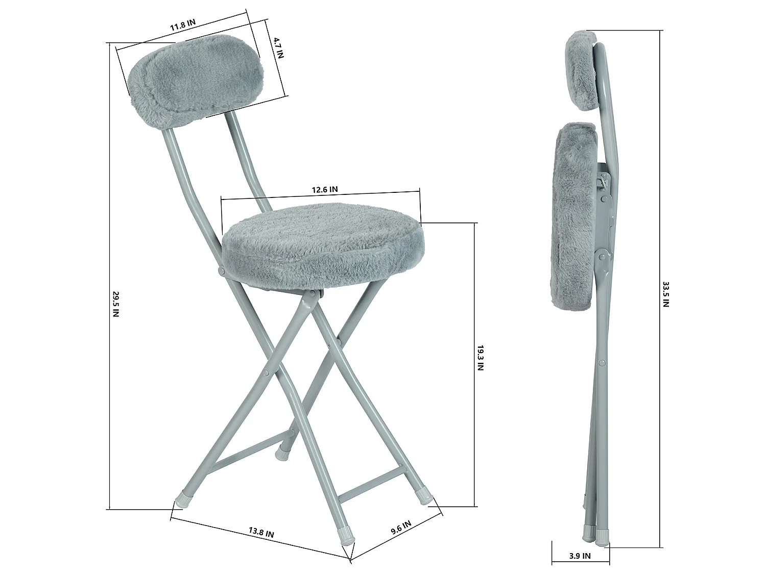 Lot de 4 chaise ERNST PLUSH pliante en fausse fourrure, charge maximale de 100 kg