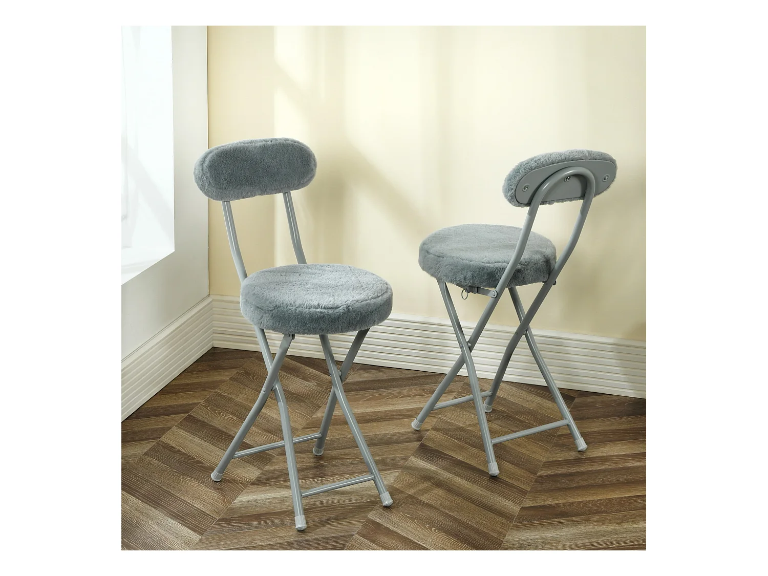 Lot de 4 chaise ERNST PLUSH pliante en fausse fourrure, charge maximale de 100 kg