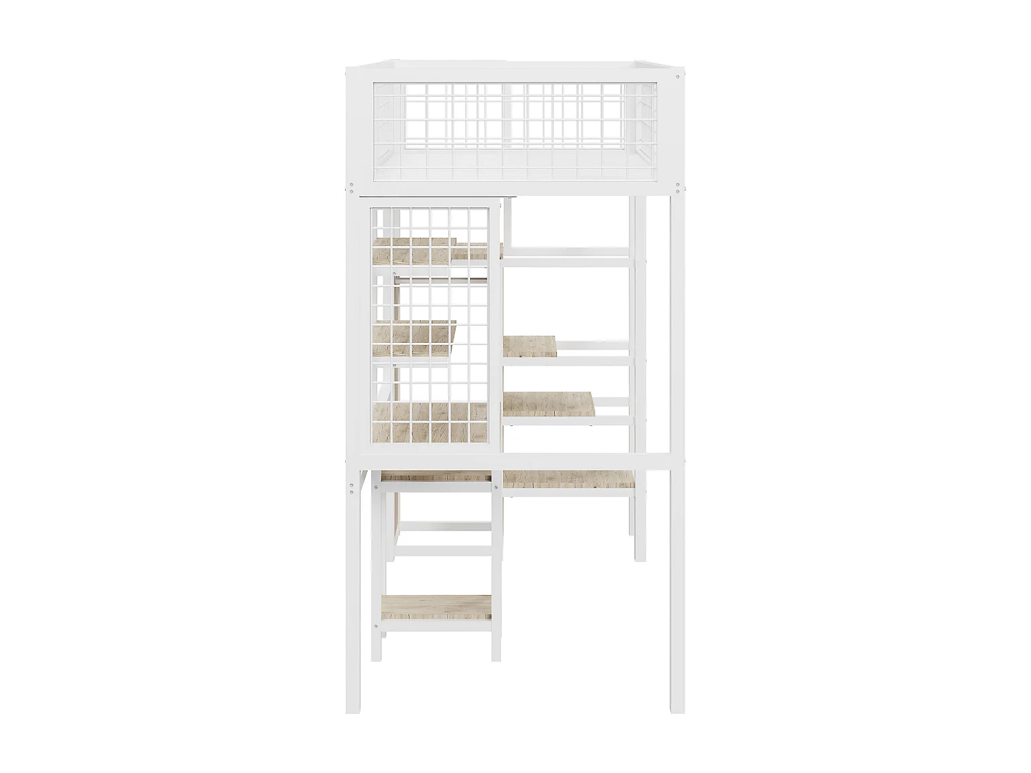 Hoogslaper 90x200 cm met bureau, planken, trap en kledingkast - metalen frame - Wit