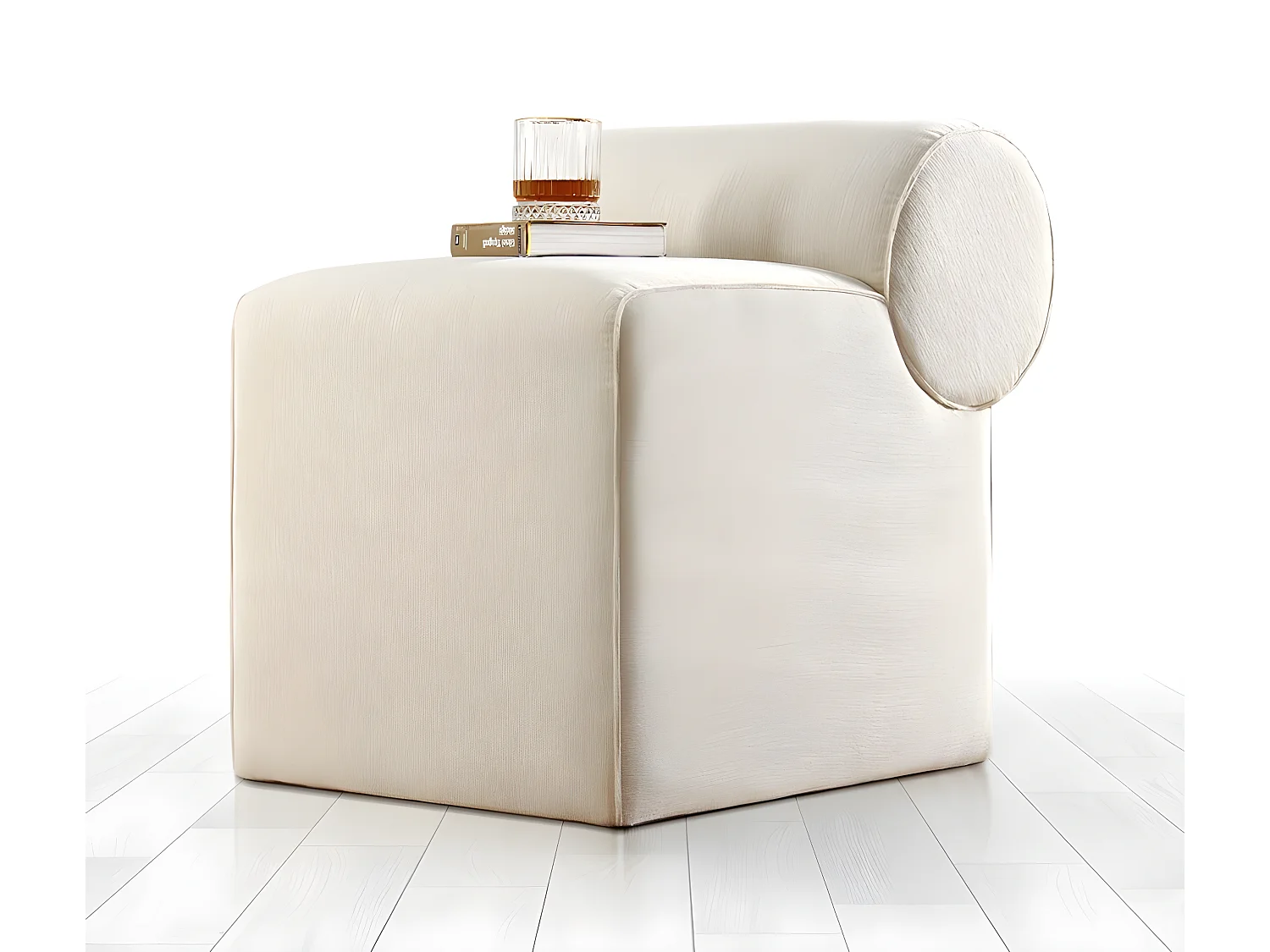 Pouf design Allias 100% Coton Blanc crème