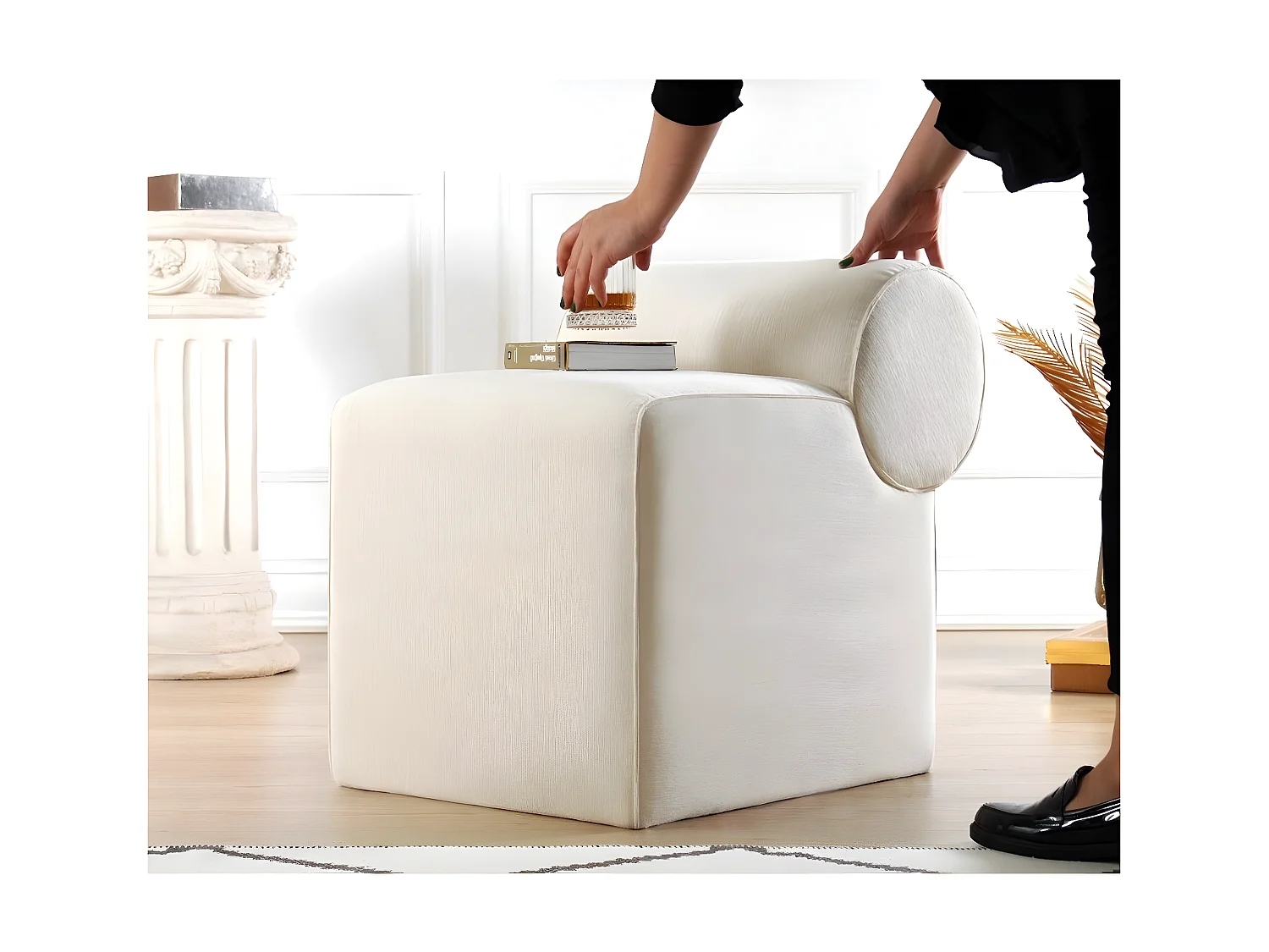 Pouf design Allias 100% Coton Blanc crème