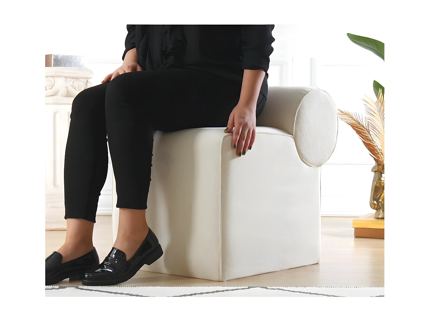 Pouf design Allias 100% Coton Blanc crème