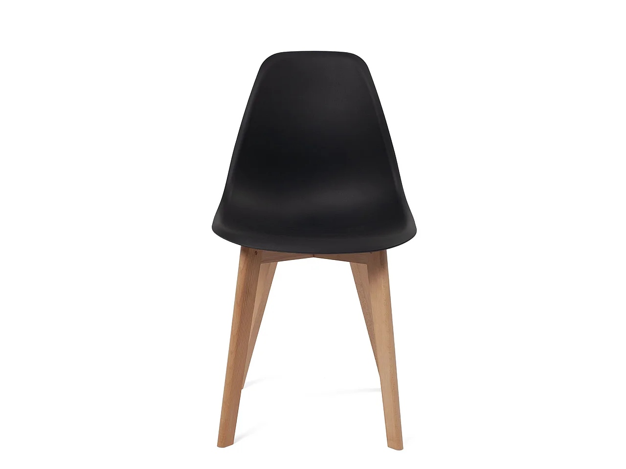 Lote de 2 sillas de cocina escandinavas de diseño. Asiento de plástico flexible de fácil limpieza. Patas de madera de haya clara NAO (negro)