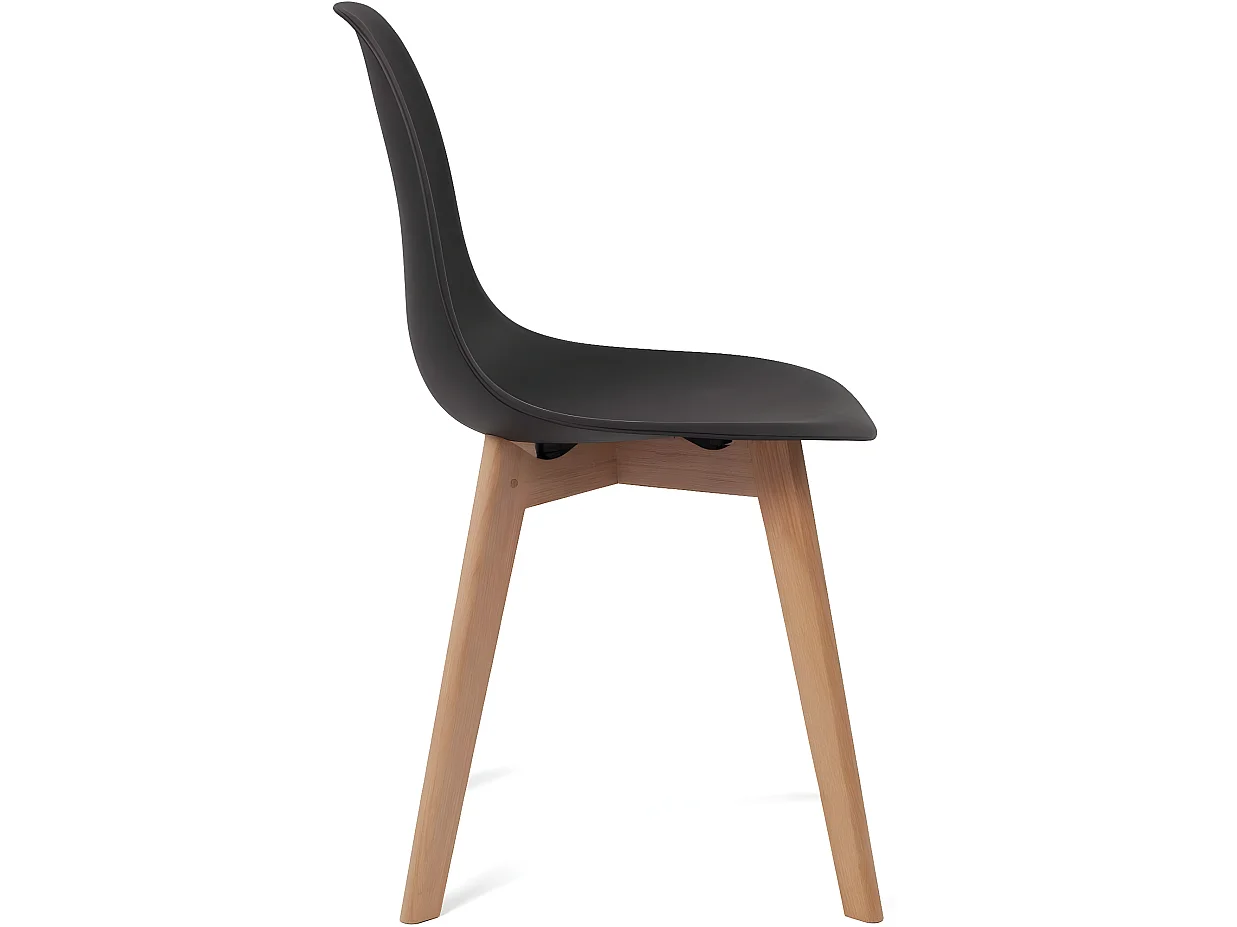 Lot 2 chaises de cuisine scandinaves siège plastique souple pieds bois hêtre clair NAO (noir)