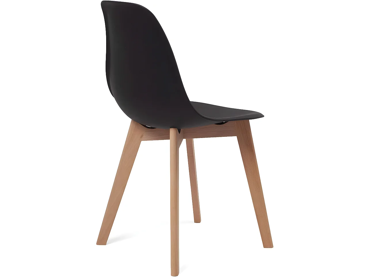 Lot 2 chaises de cuisine scandinaves siège plastique souple pieds bois hêtre clair NAO (noir)