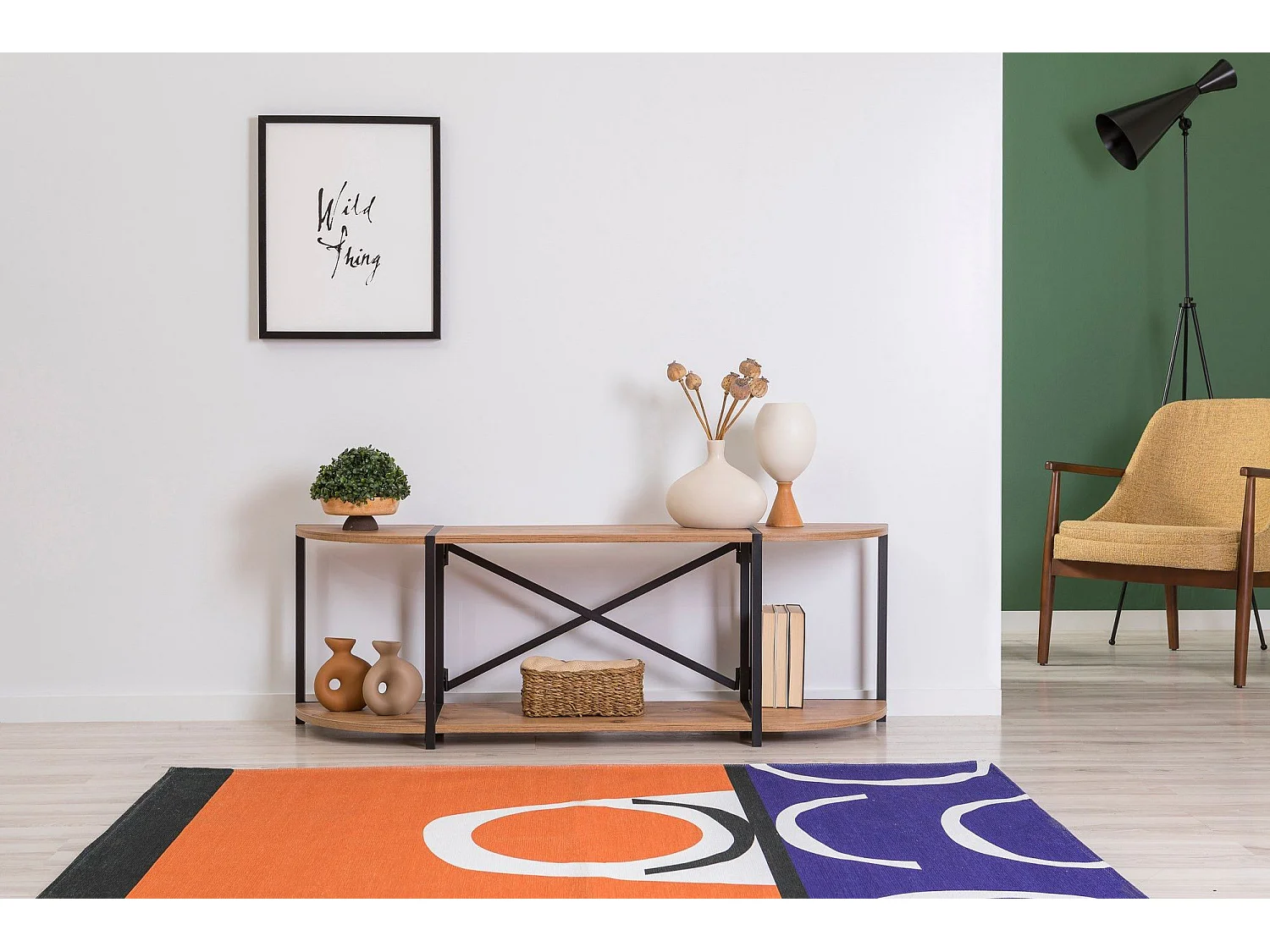 Meuble Tv style industriel Injaro L138cm Bois clair et Métal Noir