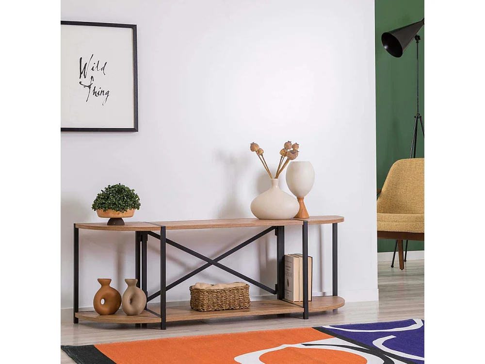 Meuble Tv style industriel Injaro L138cm Bois clair et Métal Noir