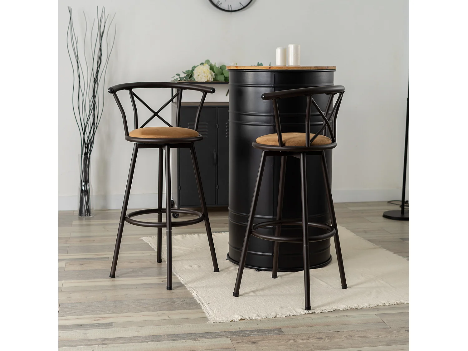 MEUBLES COSY Lot de 4 Chaises de Bar pivotant sur 360°, Tabourets Hauts Vintage, avec Dossier et Repose-Pieds, Siège de 75,5 cm de Haut, Style Industriel, Marron