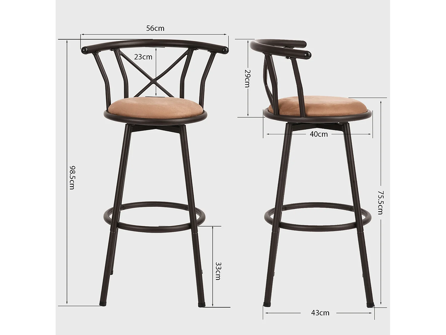 MEUBLES COSY Lot de 4 Chaises de Bar pivotant sur 360°, Tabourets Hauts Vintage, avec Dossier et Repose-Pieds, Siège de 75,5 cm de Haut, Style Industriel, Marron