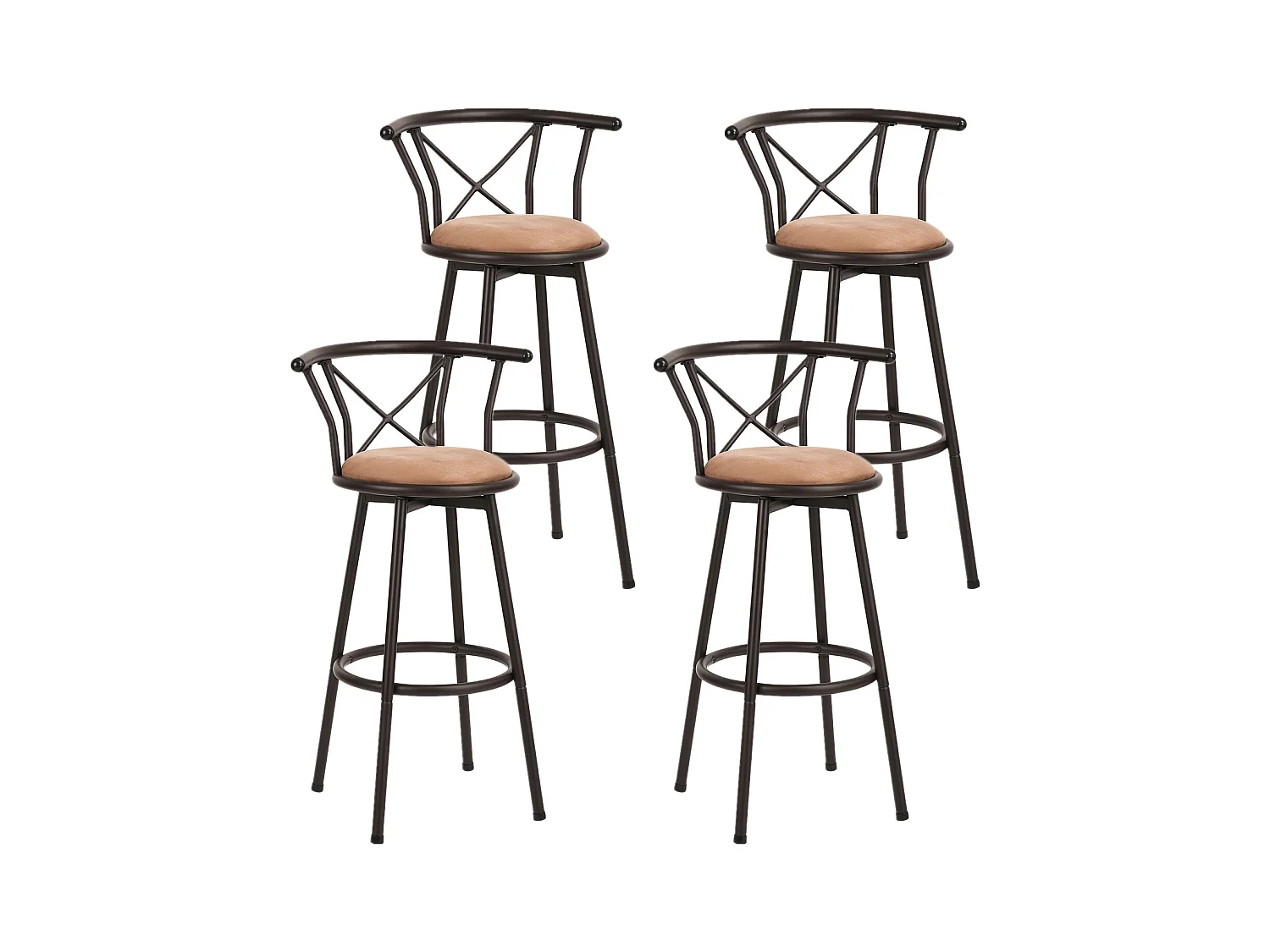 MEUBLES COSY Lot de 4 Chaises de Bar pivotant sur 360°, Tabourets Hauts Vintage, avec Dossier et Repose-Pieds, Siège de 75,5 cm de Haut, Style Industriel, Marron