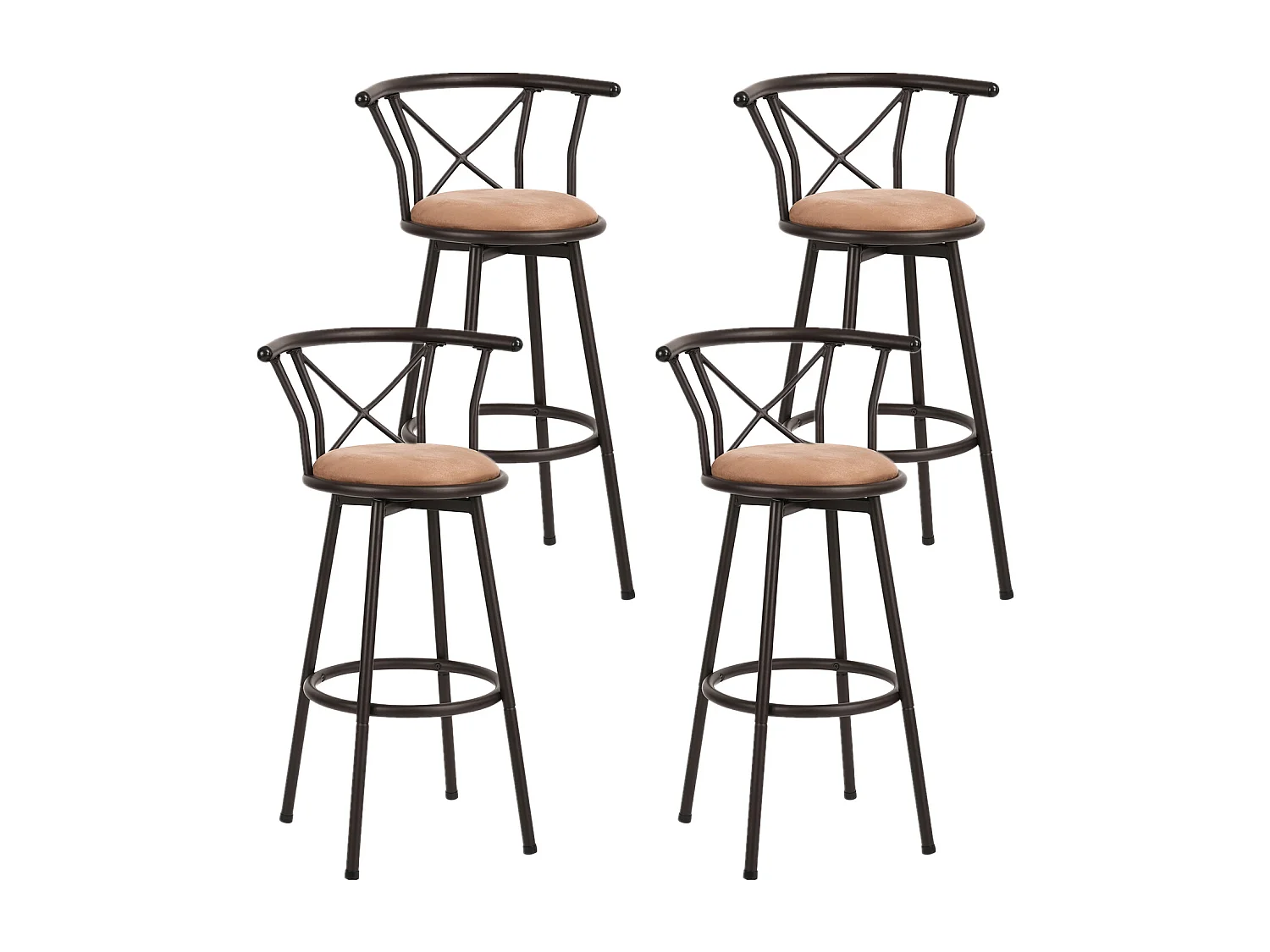 MEUBLES COSY Lot de 4 Chaises de Bar pivotant sur 360°, Tabourets Hauts Vintage, avec Dossier et Repose-Pieds, Siège de 75,5 cm de Haut, Style Industriel, Marron