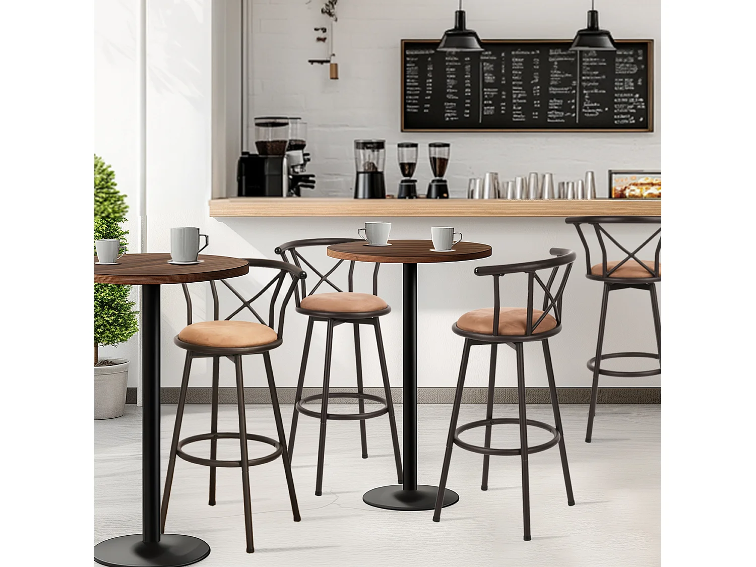 MEUBLES COSY Lot de 4 Chaises de Bar pivotant sur 360°, Tabourets Hauts Vintage, avec Dossier et Repose-Pieds, Siège de 75,5 cm de Haut, Style Industriel, Marron