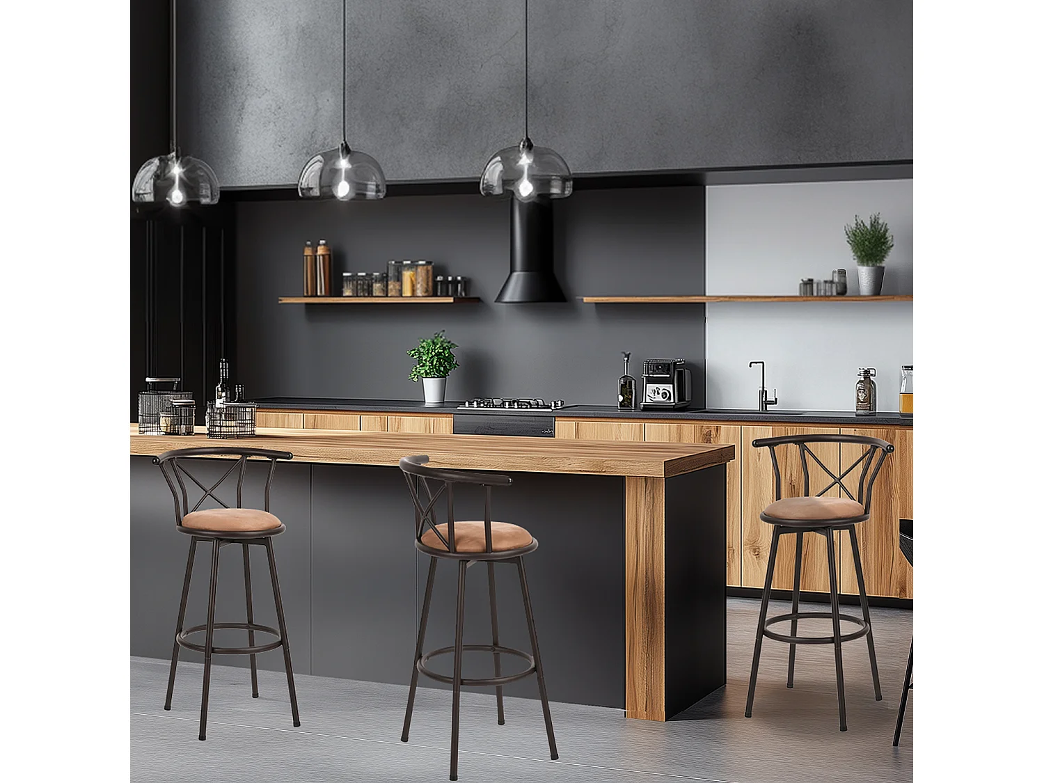 MEUBLES COSY Lot de 4 Chaises de Bar pivotant sur 360°, Tabourets Hauts Vintage, avec Dossier et Repose-Pieds, Siège de 75,5 cm de Haut, Style Industriel, Marron