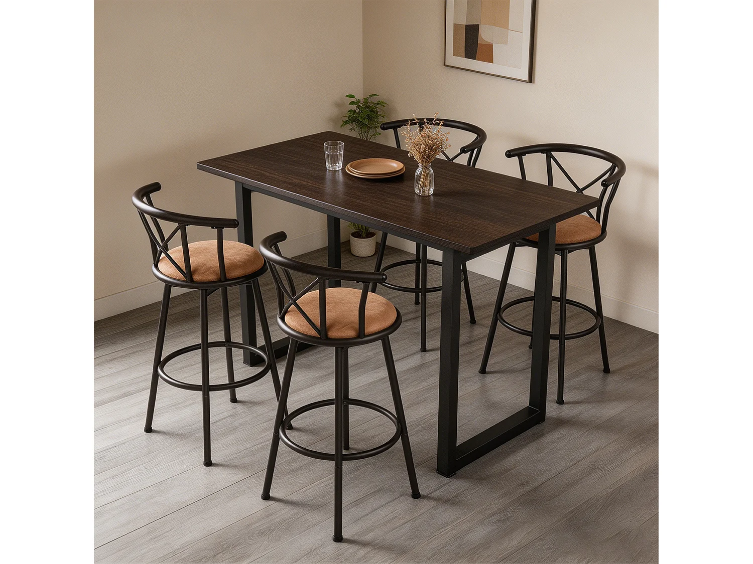 Lot de 4 Chaises de Bar pivotant siège de 75,5 cm de Haut Style Vintage