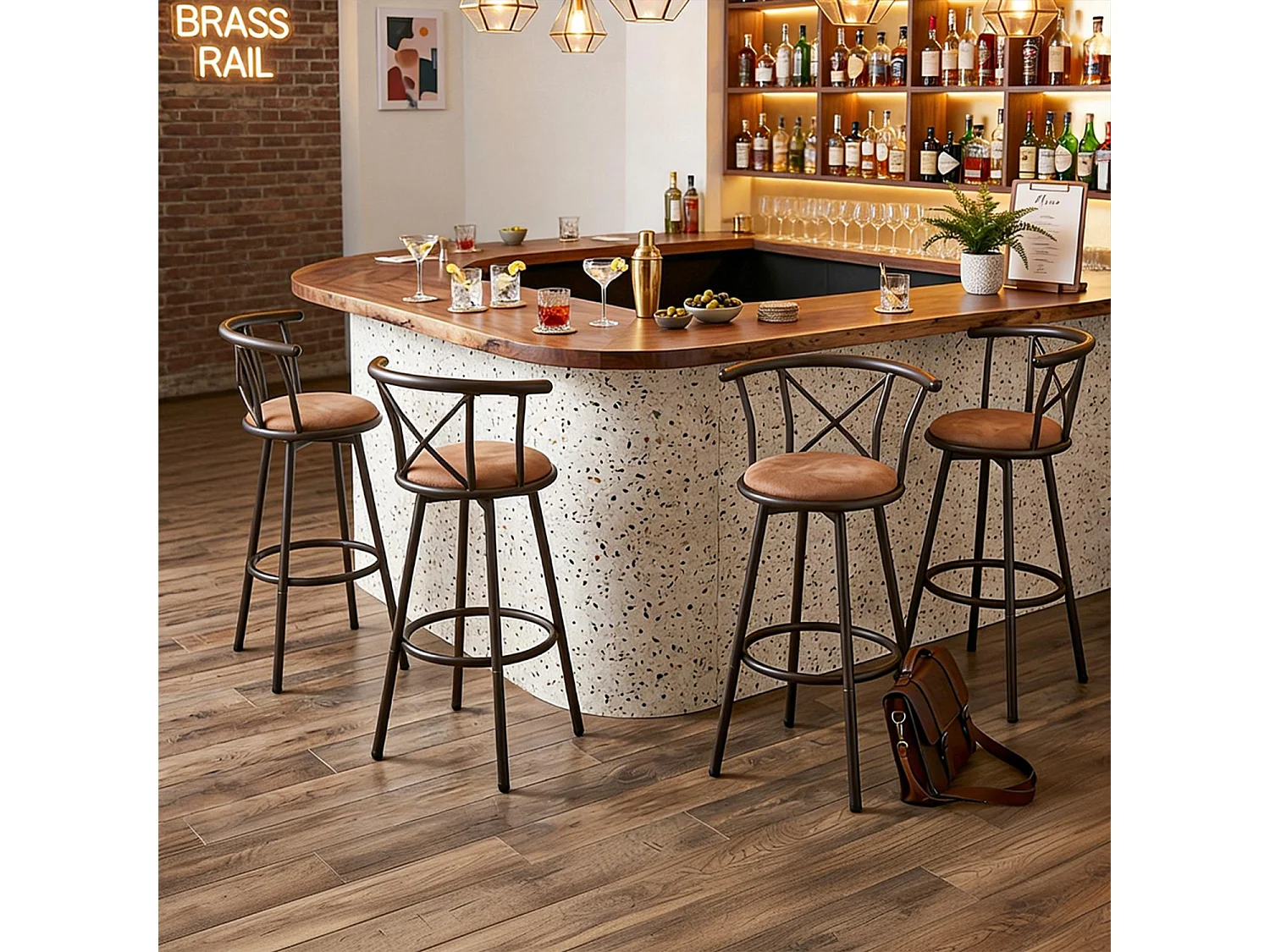 Lot de 4 Chaises de Bar pivotant siège de 75,5 cm de Haut Style Vintage