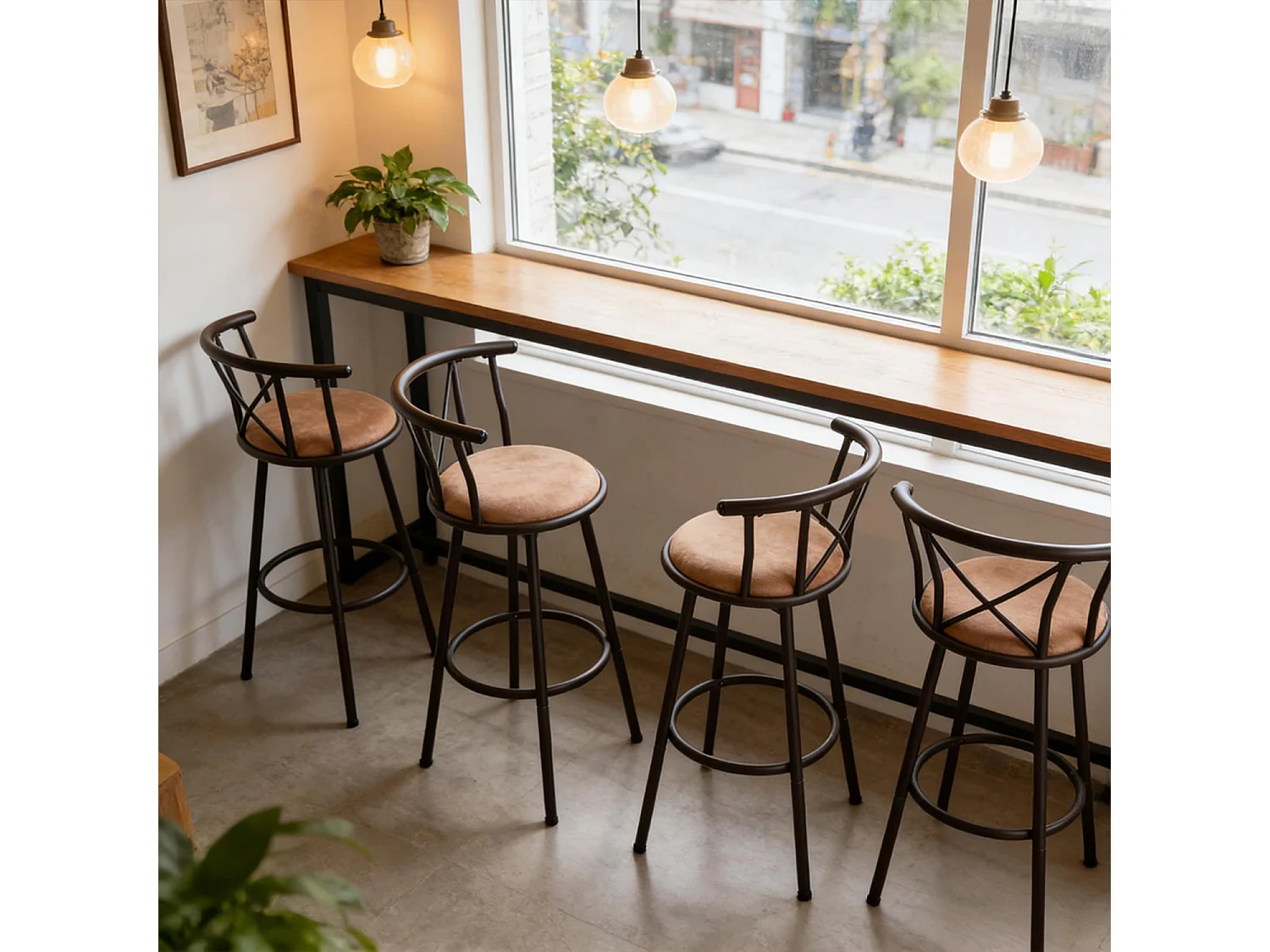 Lot de 4 Chaises de Bar pivotant siège de 75,5 cm de Haut Style Vintage