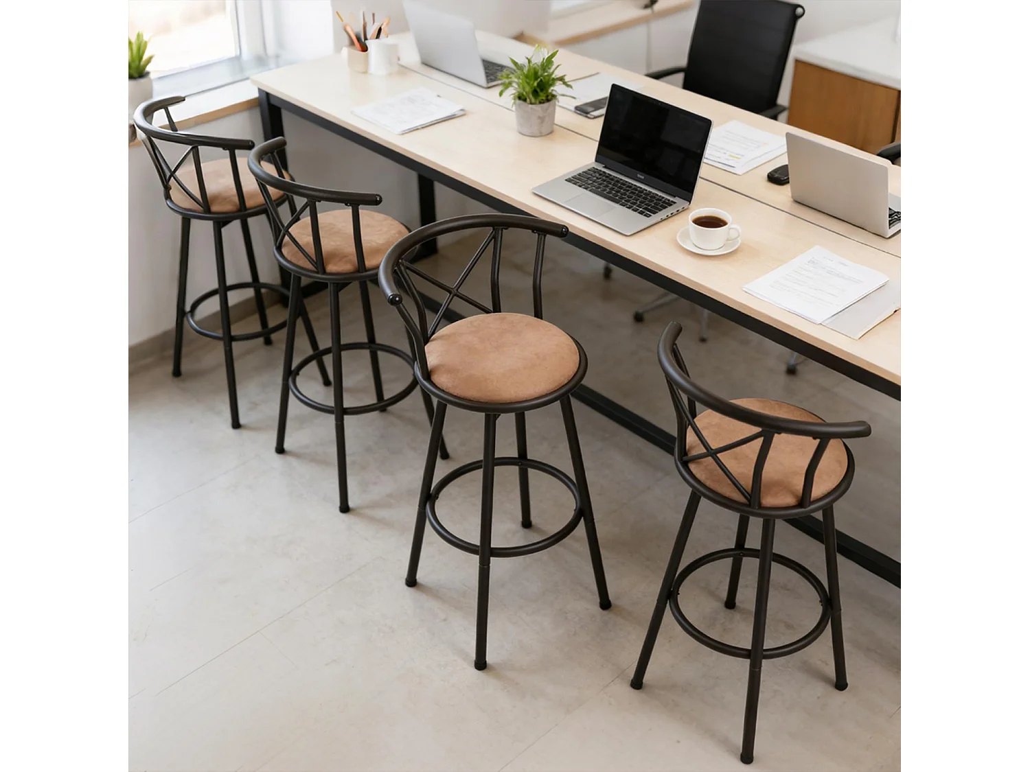 Lot de 4 Chaises de Bar pivotant siège de 75,5 cm de Haut Style Vintage