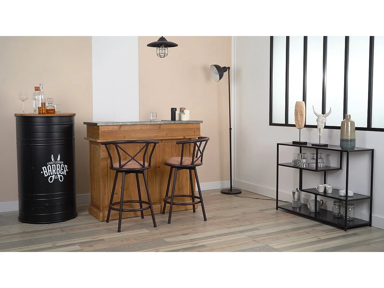 MEUBLES COSY Lot de 4 Chaises de Bar pivotant sur 360°, Tabourets Hauts Vintage, avec Dossier et Repose-Pieds, Siège de 63 cm de Haut, Style Industriel, Marron