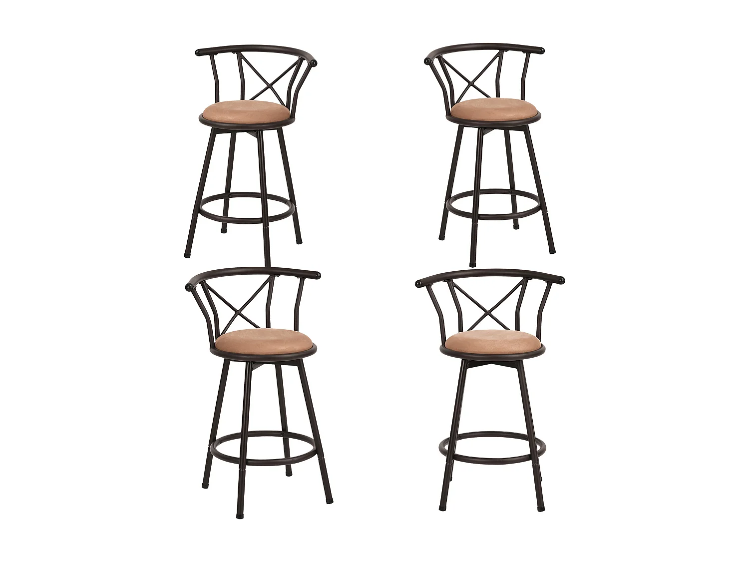 MEUBLES COSY Lot de 4 Chaises de Bar pivotant sur 360°, Tabourets Hauts Vintage, avec Dossier et Repose-Pieds, Siège de 63 cm de Haut, Style Industriel, Marron