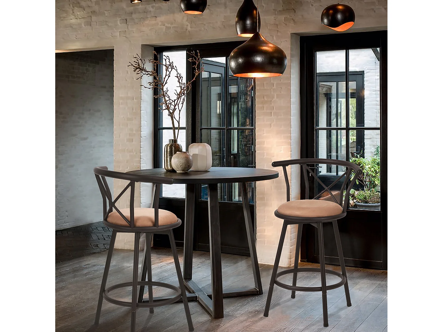 MEUBLES COSY Lot de 4 Chaises de Bar pivotant sur 360°, Tabourets Hauts Vintage, avec Dossier et Repose-Pieds, Siège de 63 cm de Haut, Style Industriel, Marron