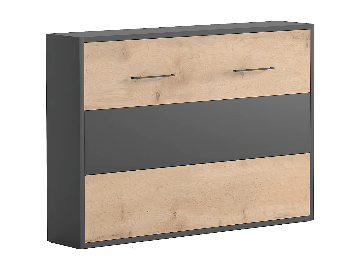 Lit escamotable 140 x 200 cm - Ouverture horizontale manuelle - Anthracite et naturel - MALINA II