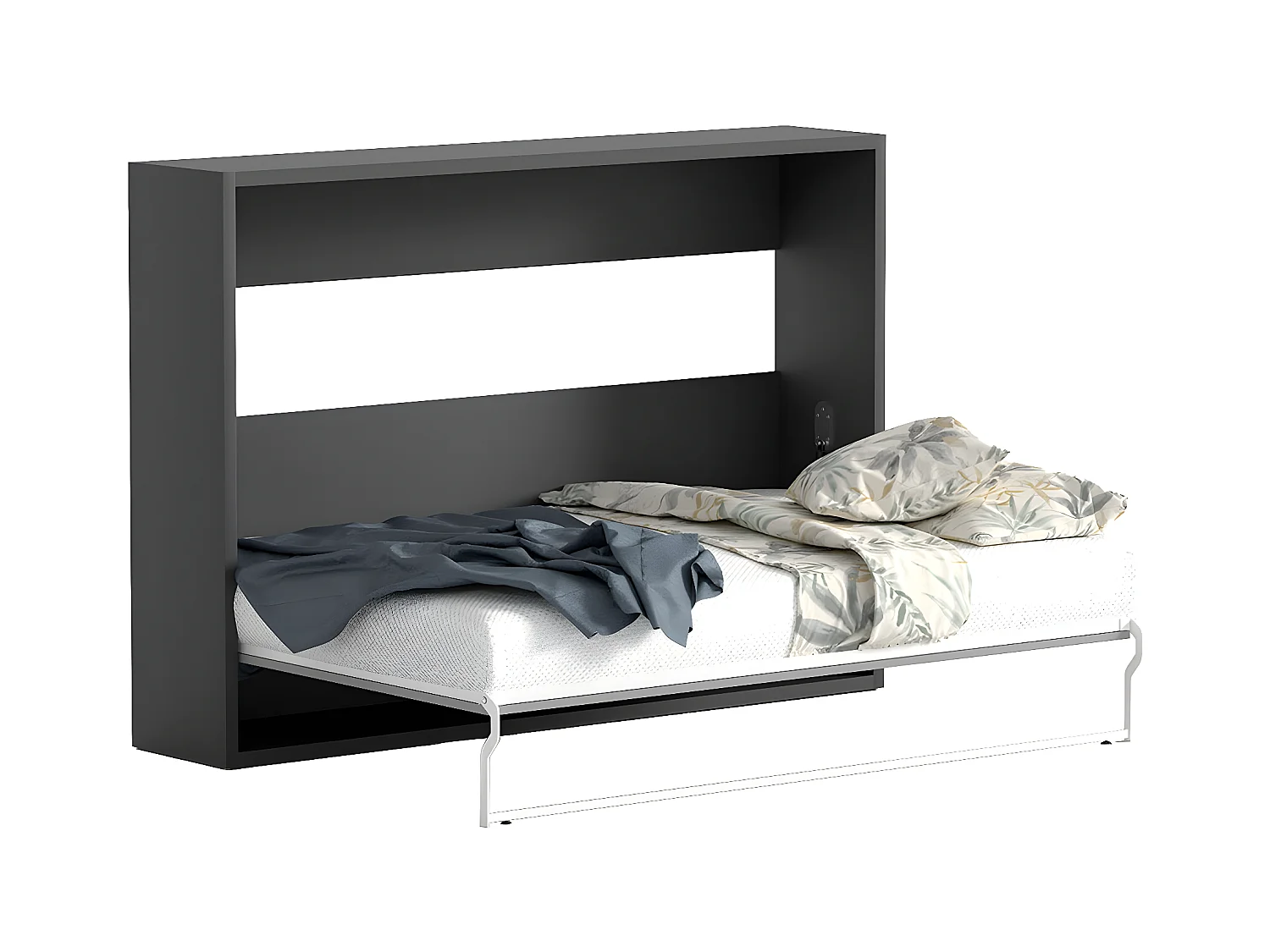 Cama abatible 140 x 200 cm - Apertura horizontal manual - Antracita y natural - MALINA II