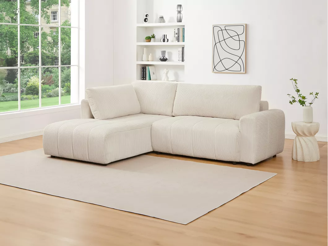 Kauf Unique Ecksofa mit Schlaffunktion - Ecke links - Cord - Beige - RICIA